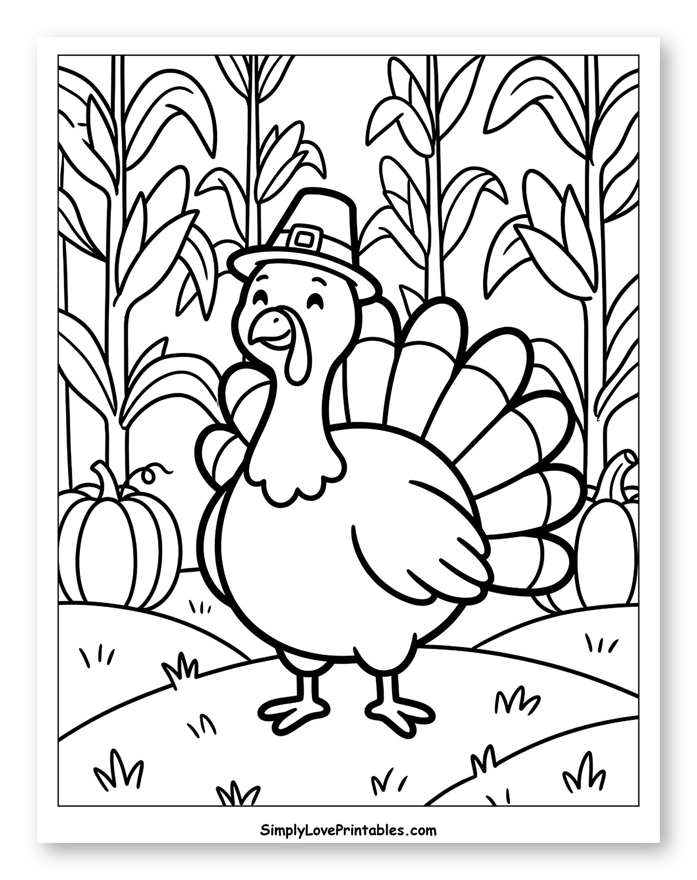 Thanksgiving Turkey with Corn and Pumpkins