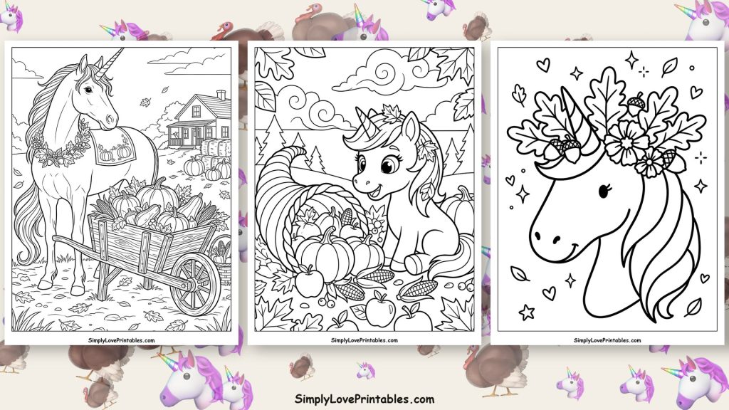 thanksgiving unicorn coloring pages featured image