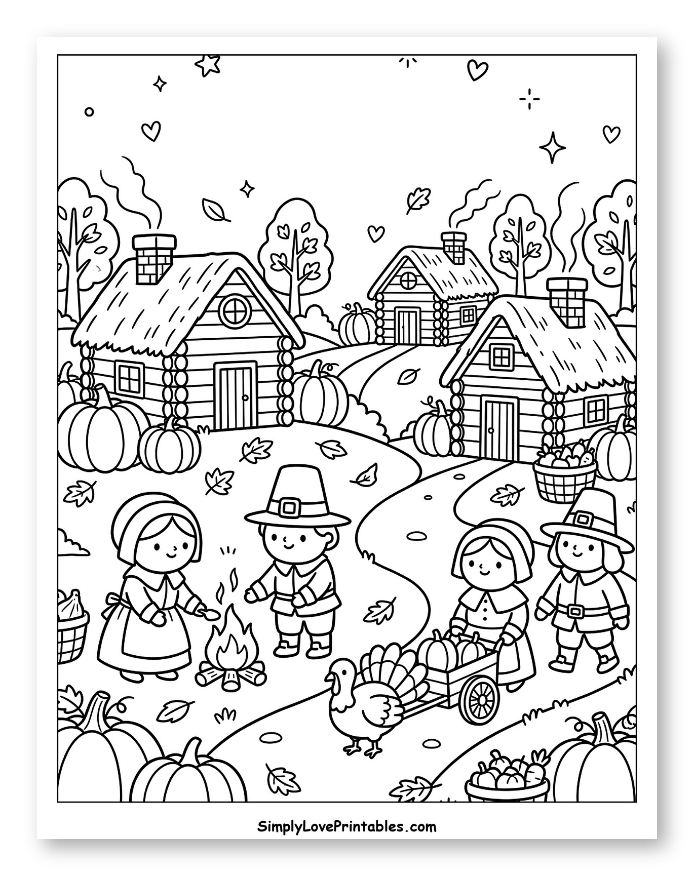 Thanksgiving Village with Pilgrims and Pumpkins