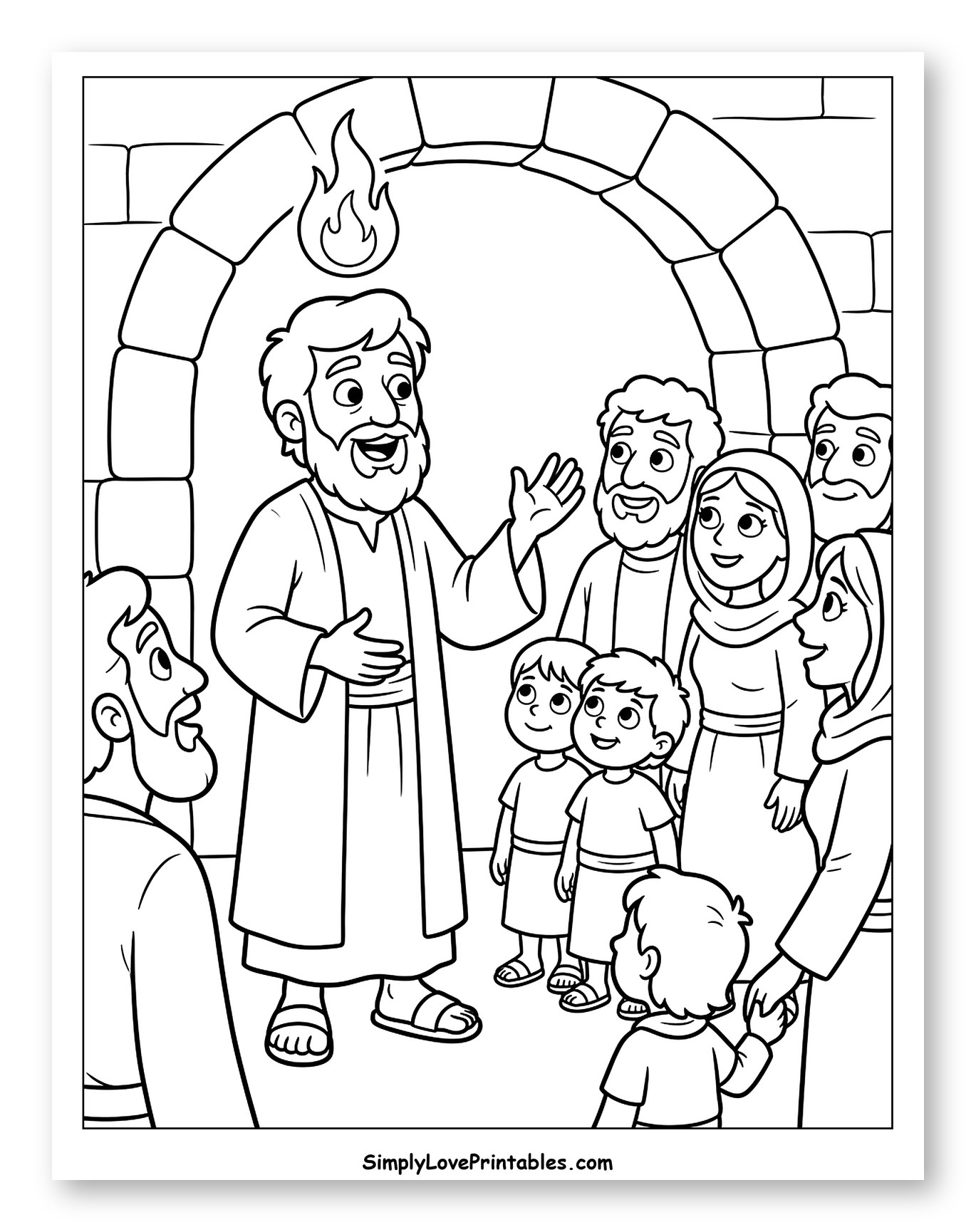 The Apostle Peter Preaching at Pentecost Coloring Sheet for Kids