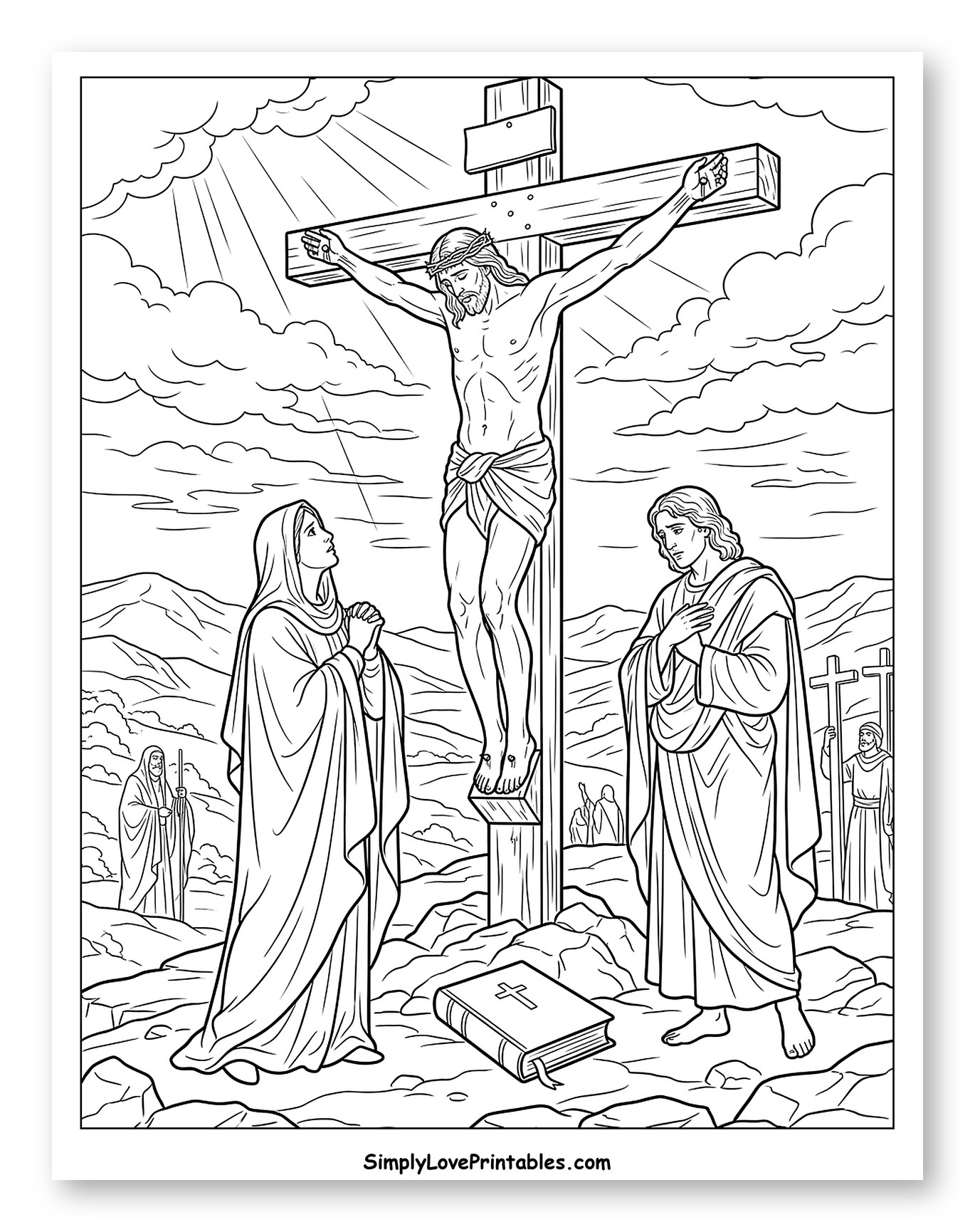 The Crucifixion of Jesus with Mary and John Coloring Page