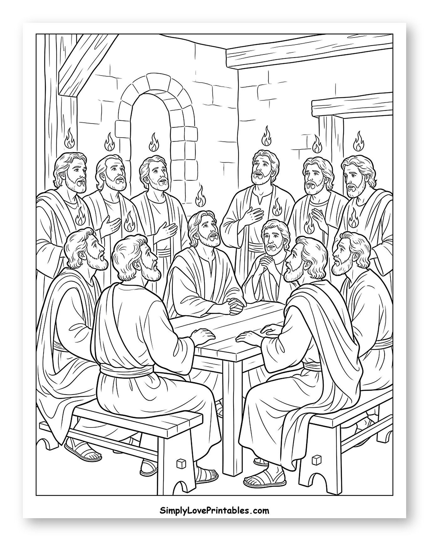 The Disciples at Pentecost with Flames
