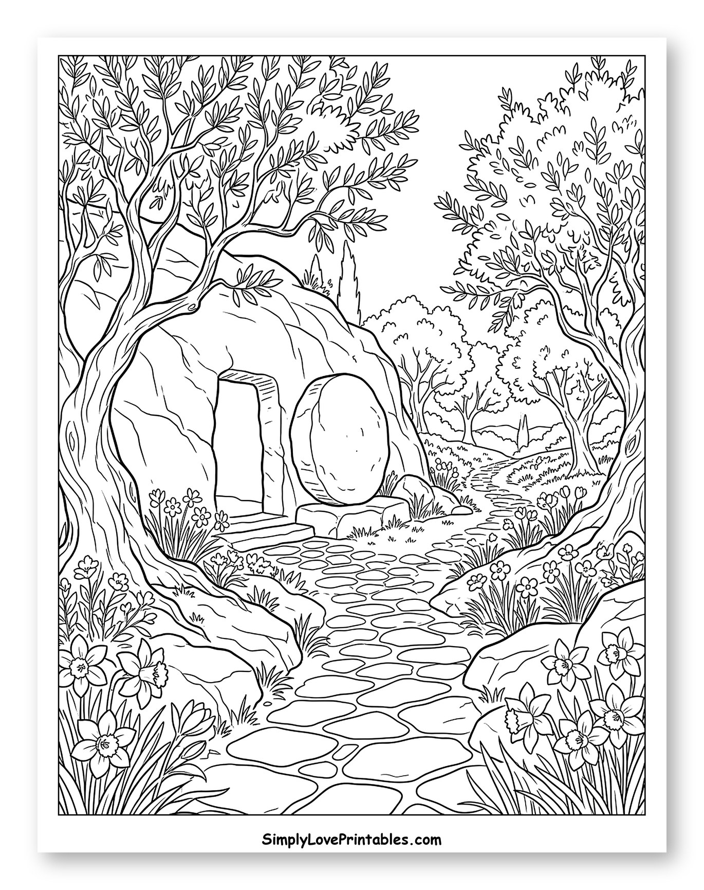 The Empty Tomb in a Garden Coloring Sheet