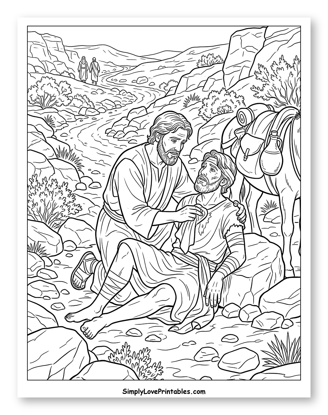 The Good Samaritan Helps a Wounded Man Coloring Page