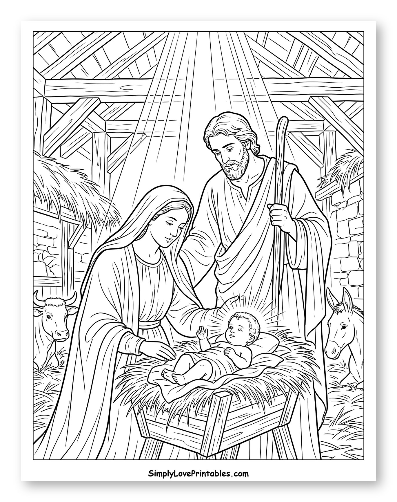 The Holy Family and Baby Jesus to Color