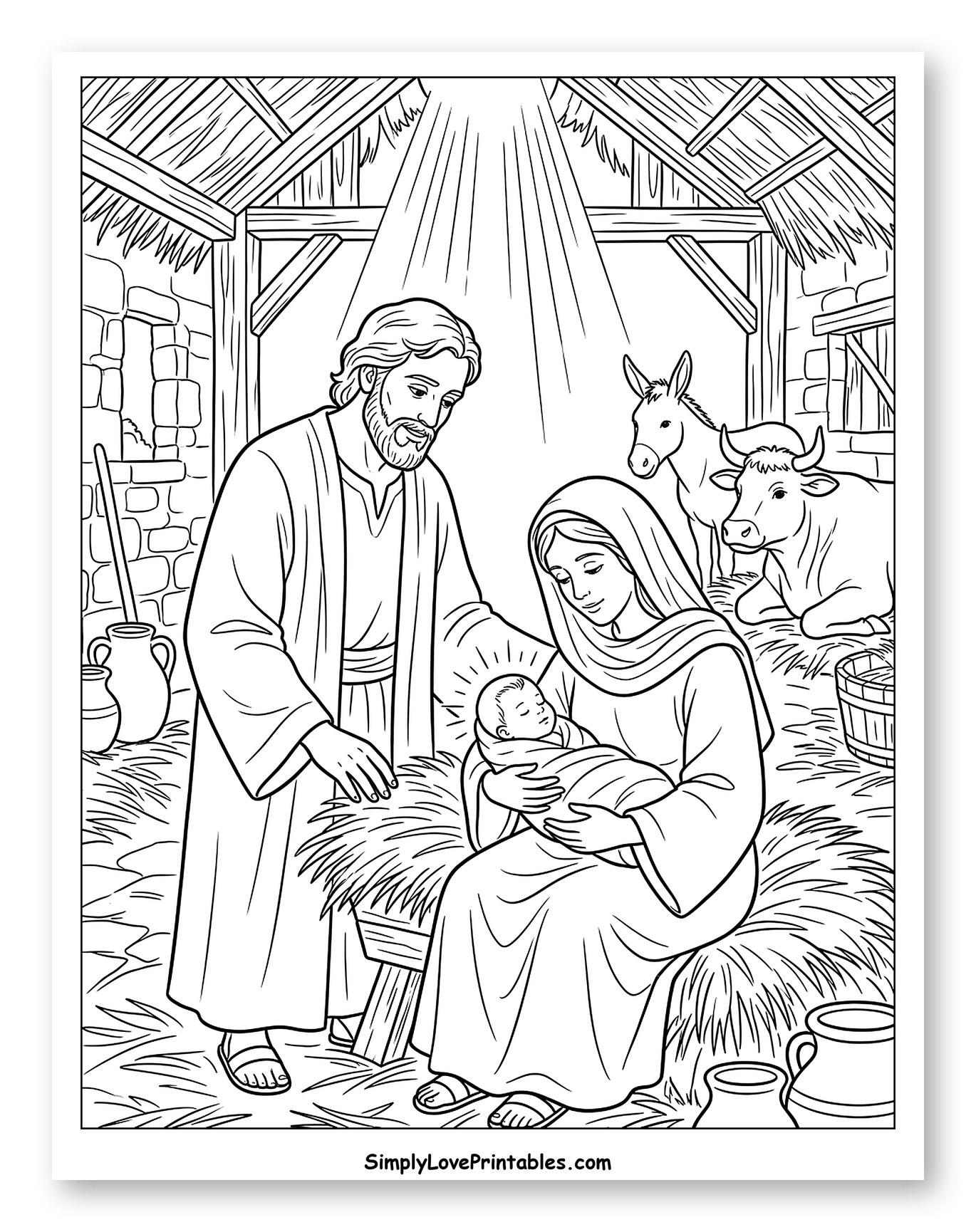 The Holy Family in a Manger Coloring Sheet