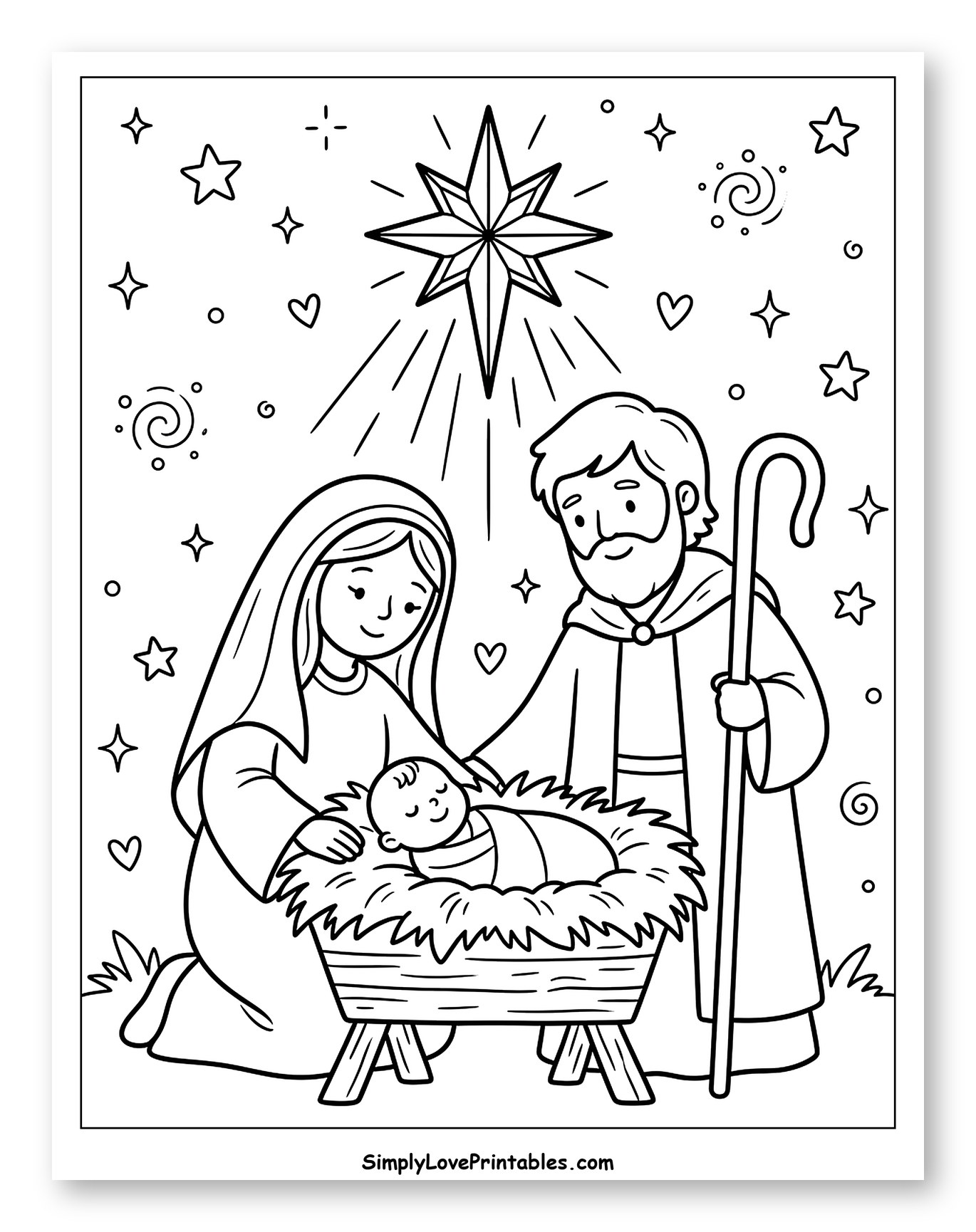 The Holy Family with a Shining Star Coloring Sheet for Adults