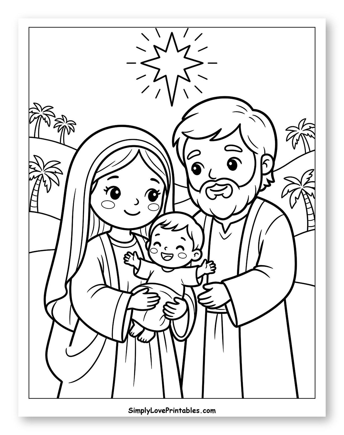 The Holy Family with Baby Jesus Coloring Page for Kids