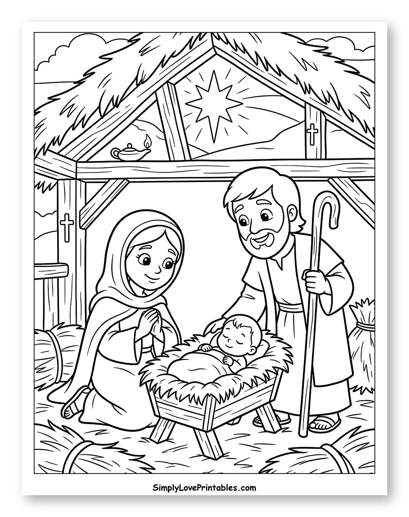 The Holy Family with Baby Jesus in Manger