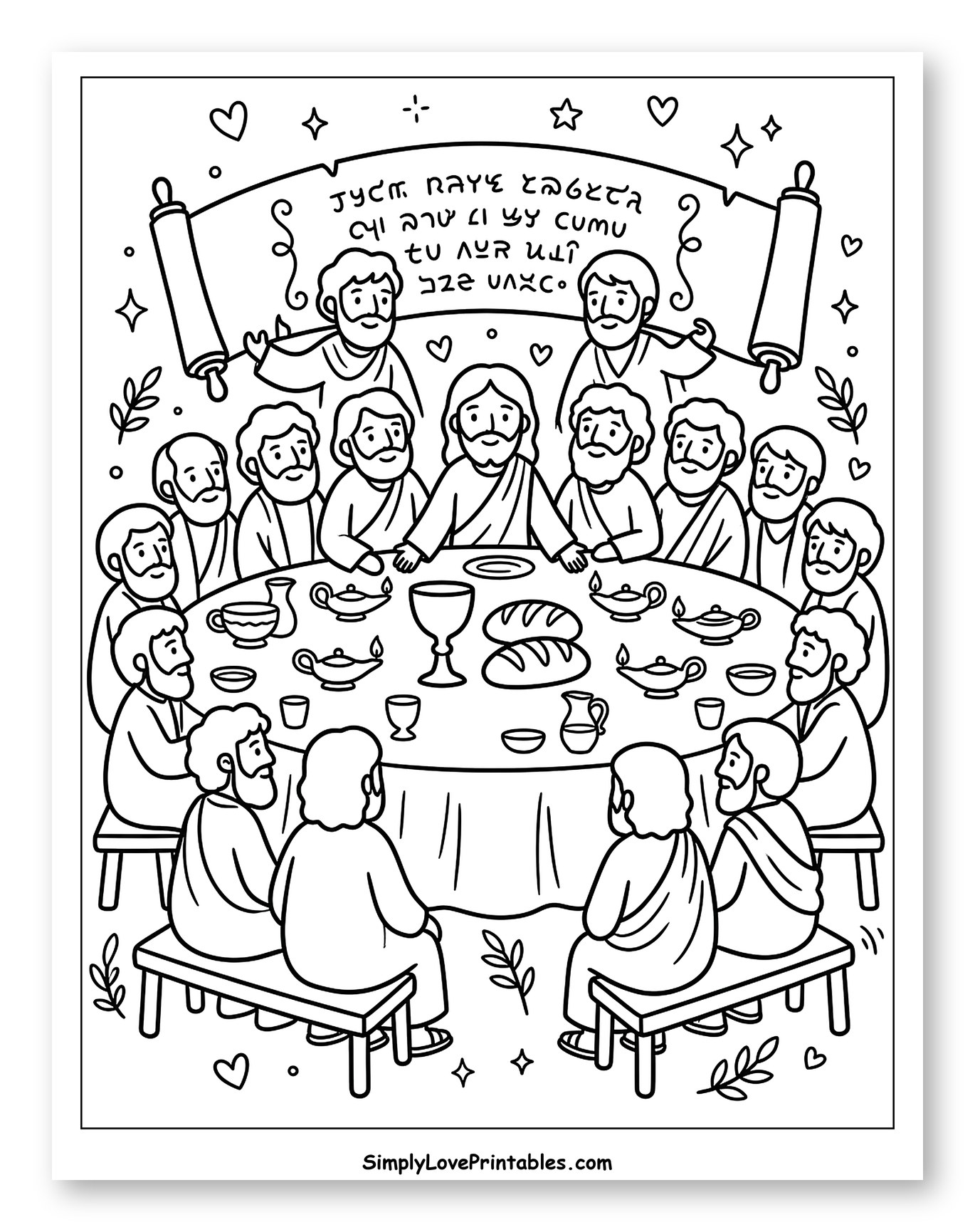 The Last Supper with Jesus and Disciples to Color for Adults