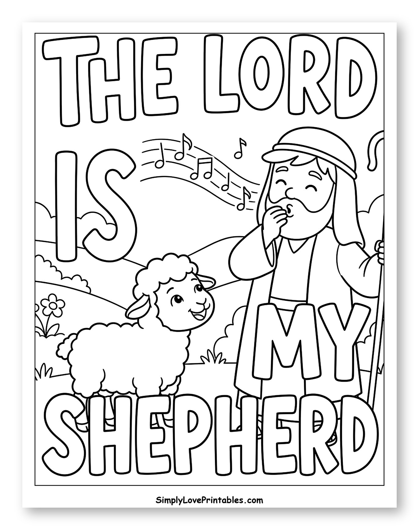 The Lord Is My Shepherd with Lamb Coloring Page for Kids