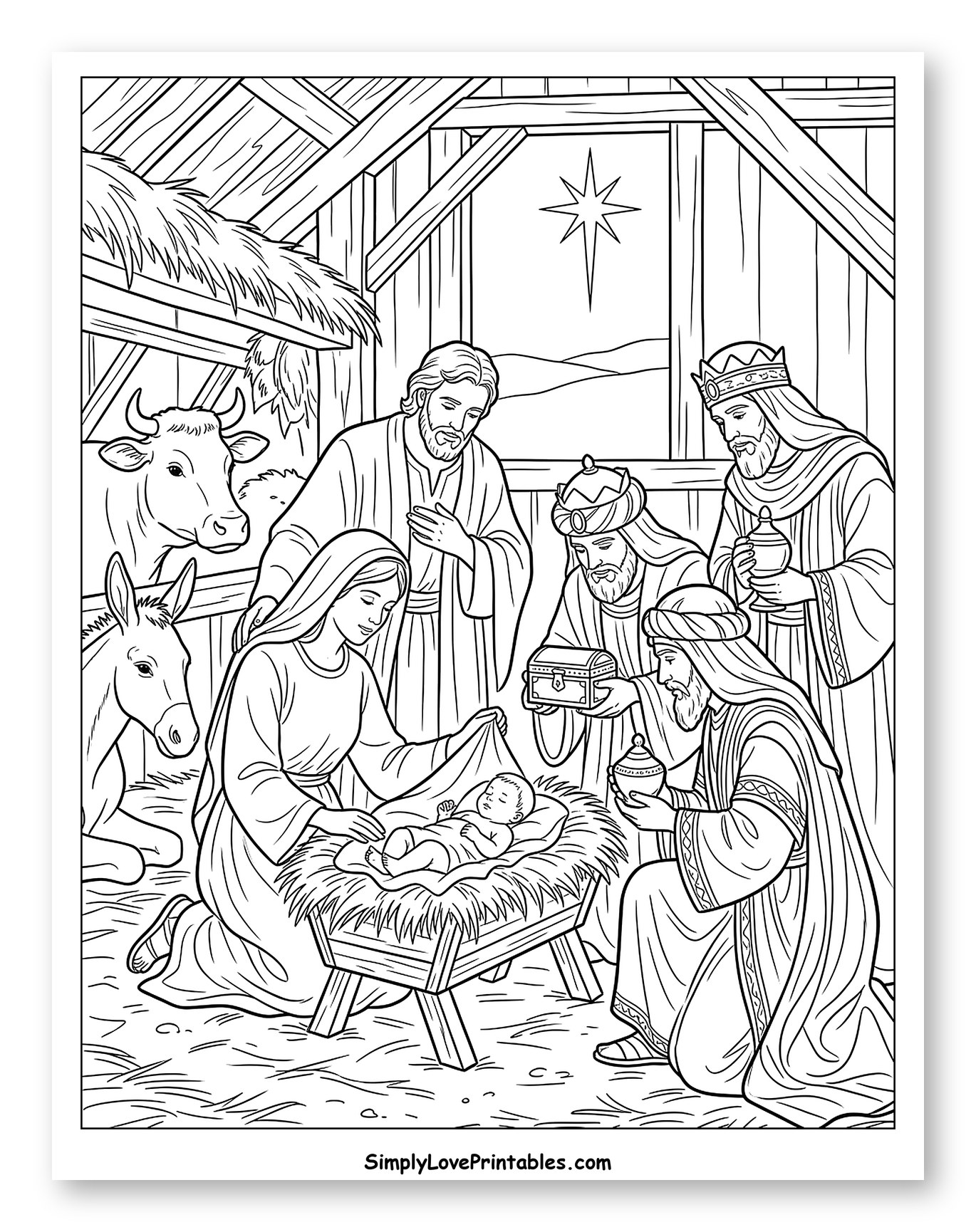 The Nativity Scene with Magi and Animals