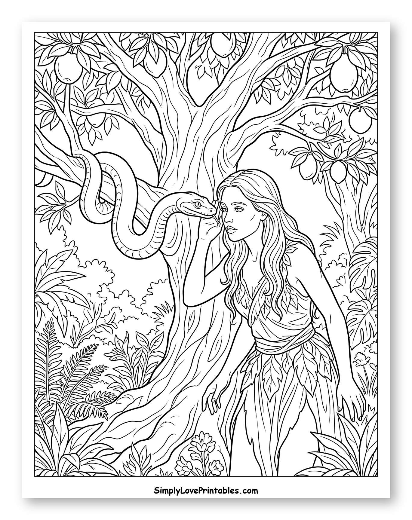 The Serpent's Temptation Under the Tree Coloring Page