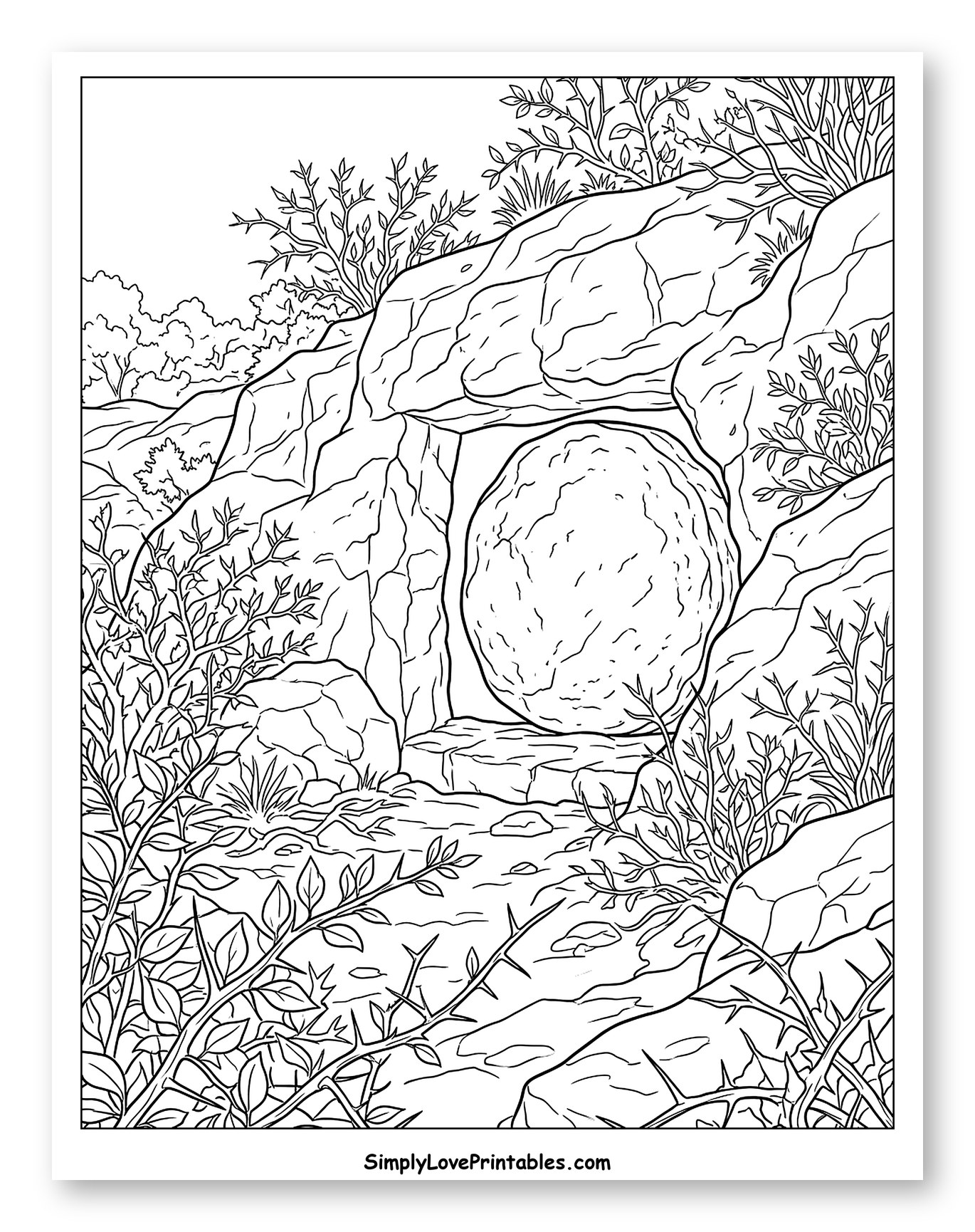 The Tomb of Jesus with Stone Rolled Shut Coloring Sheet