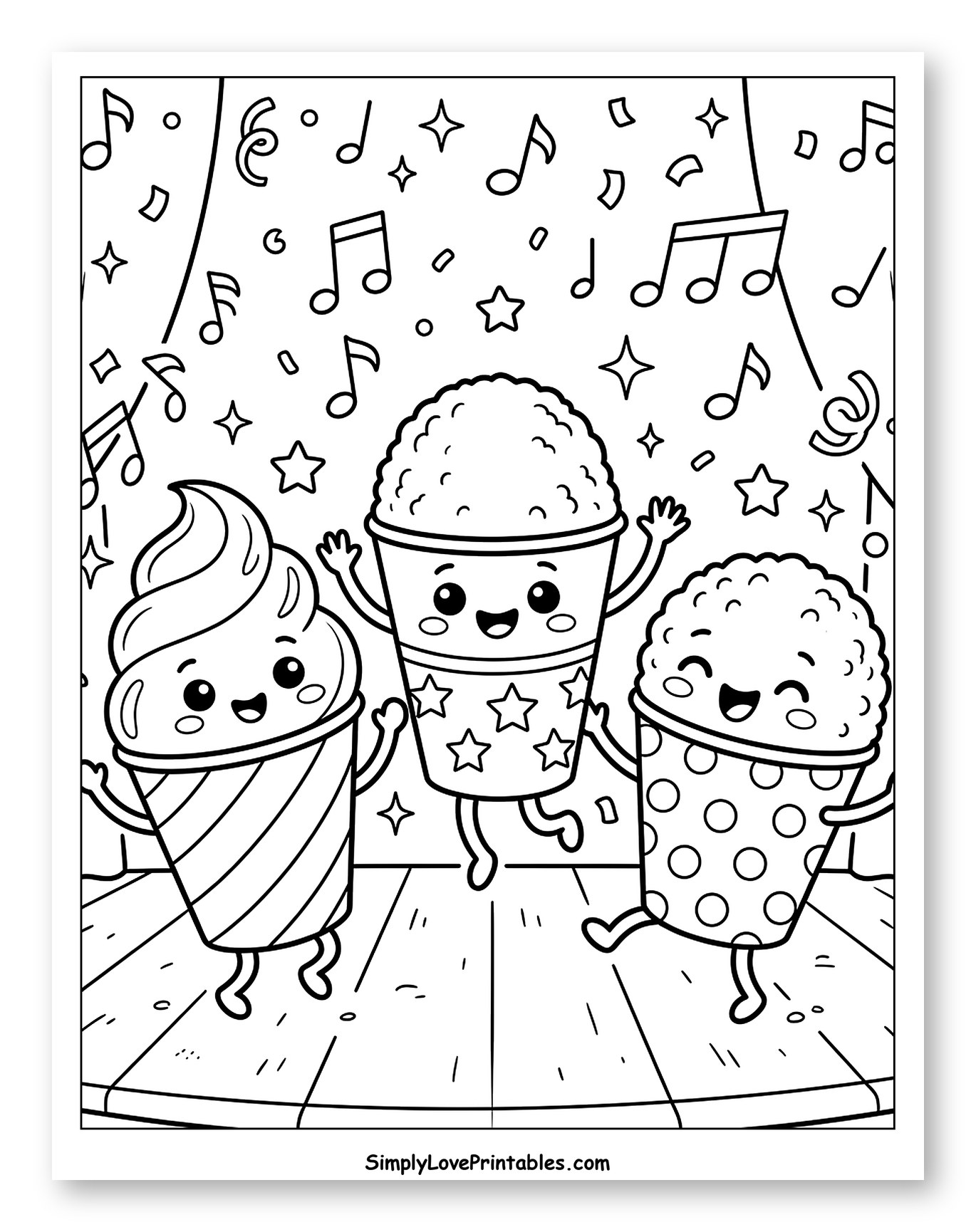 Three Cute Snow Cones Dancing on Stage to Color for Kids