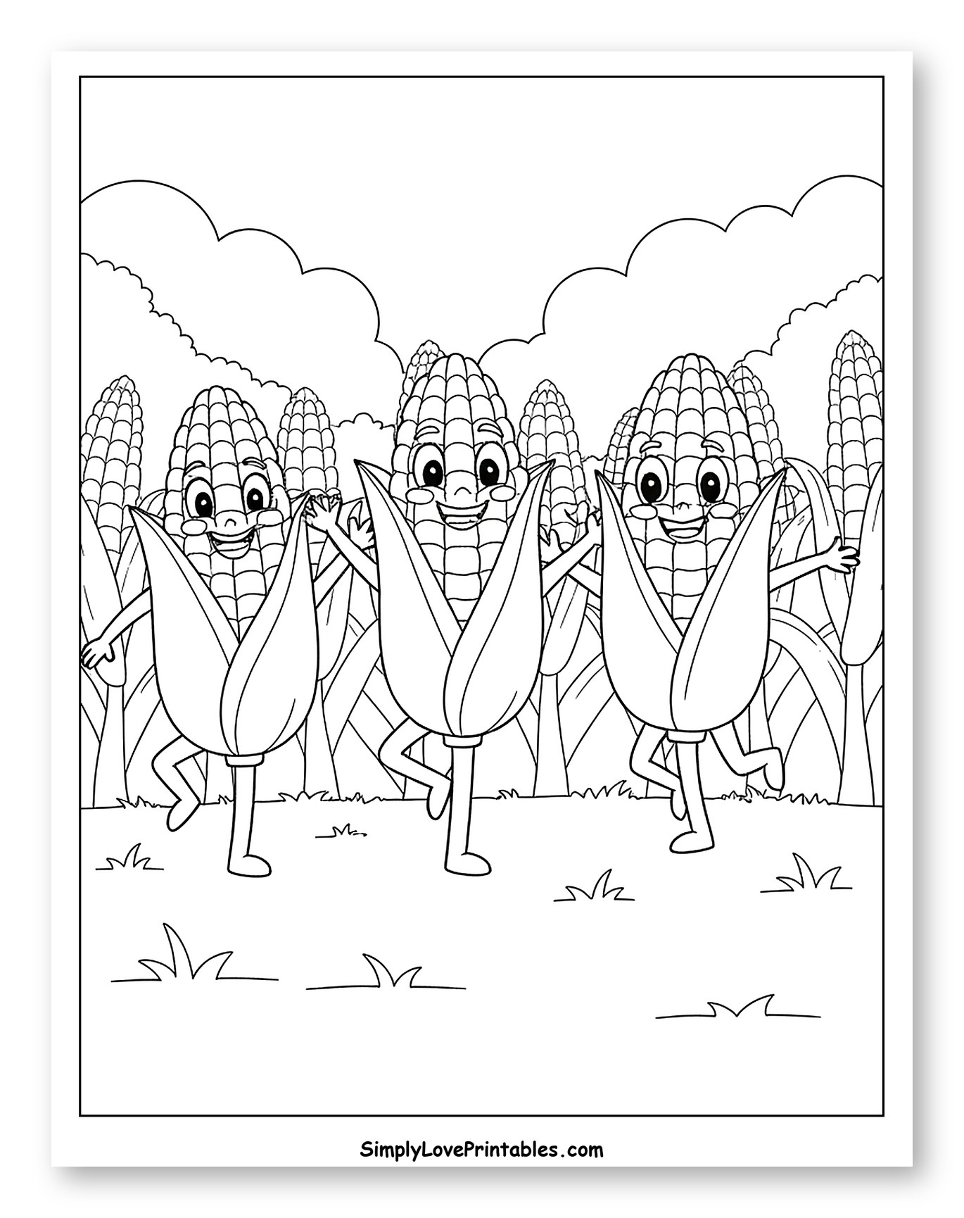 Three Dancing Corn Cobs in a Field