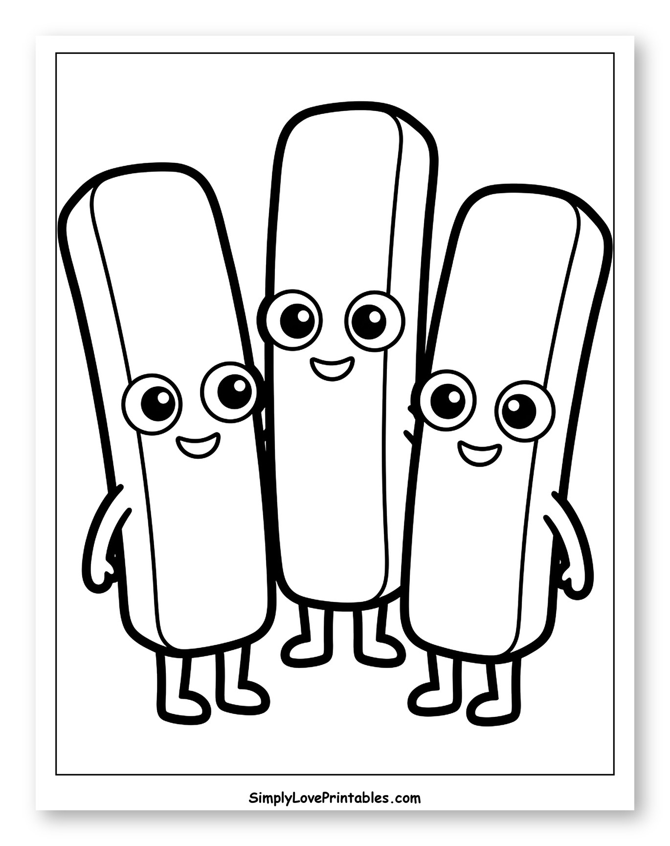 Three Happy French Fry Sticks Coloring Page for Toddlers