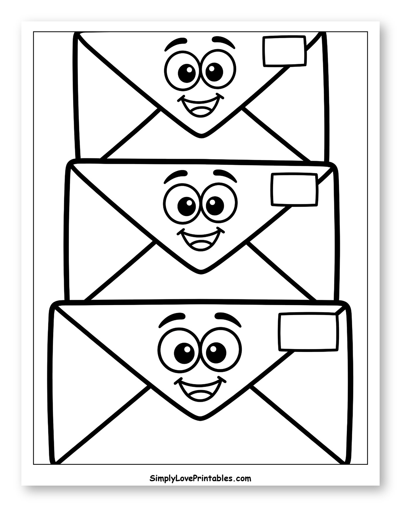 Three Happy Stacked Envelopes Coloring Page for Toddlers