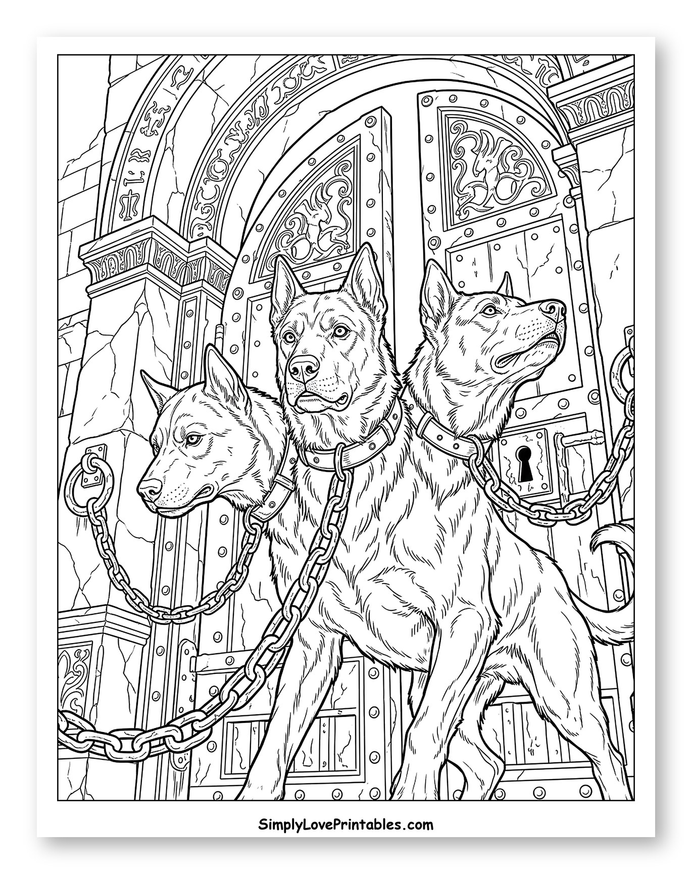Three-Headed Cerberus Guarding Ancient Gates