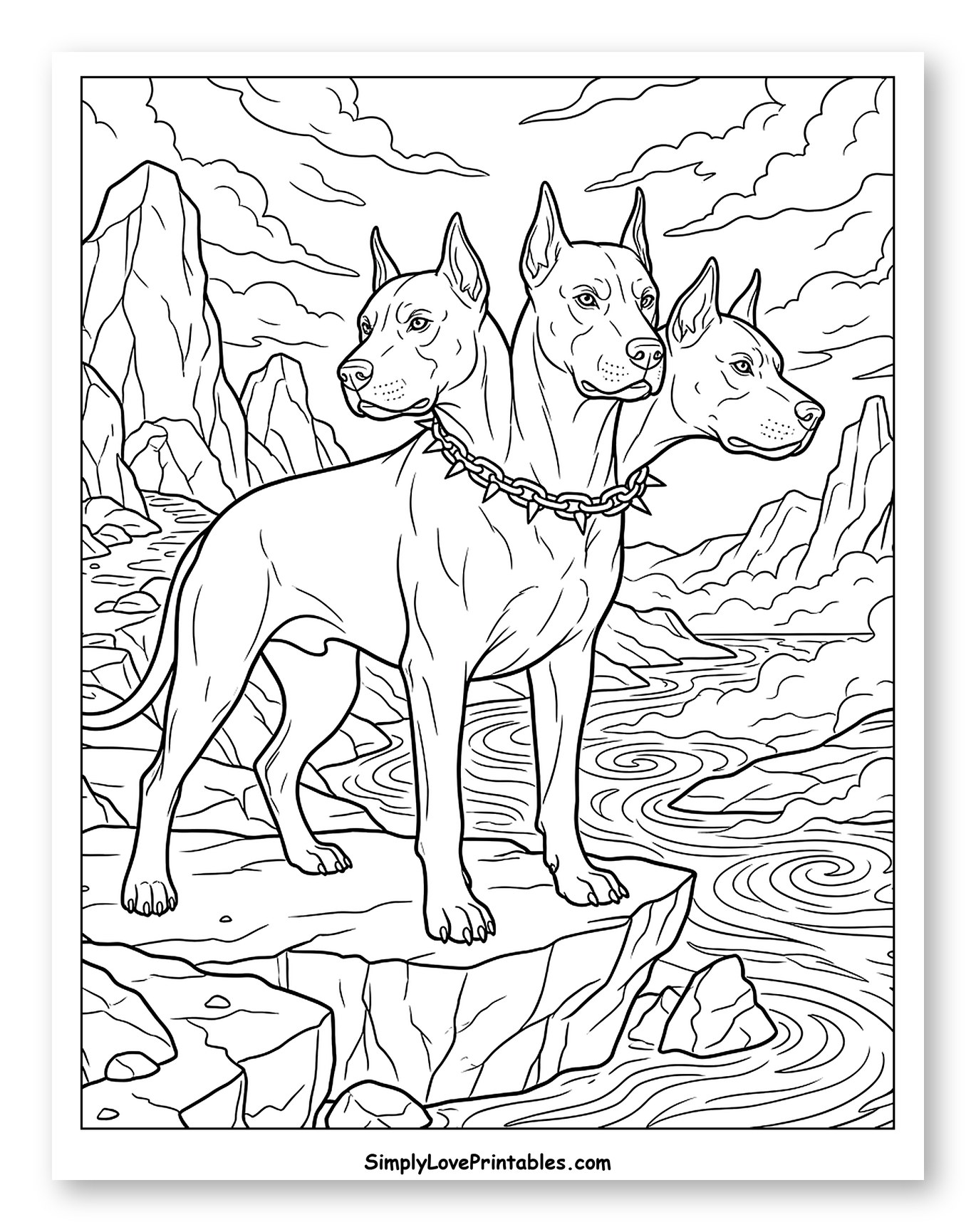 Three-Headed Dog Cerberus by Swirling River Coloring Sheet