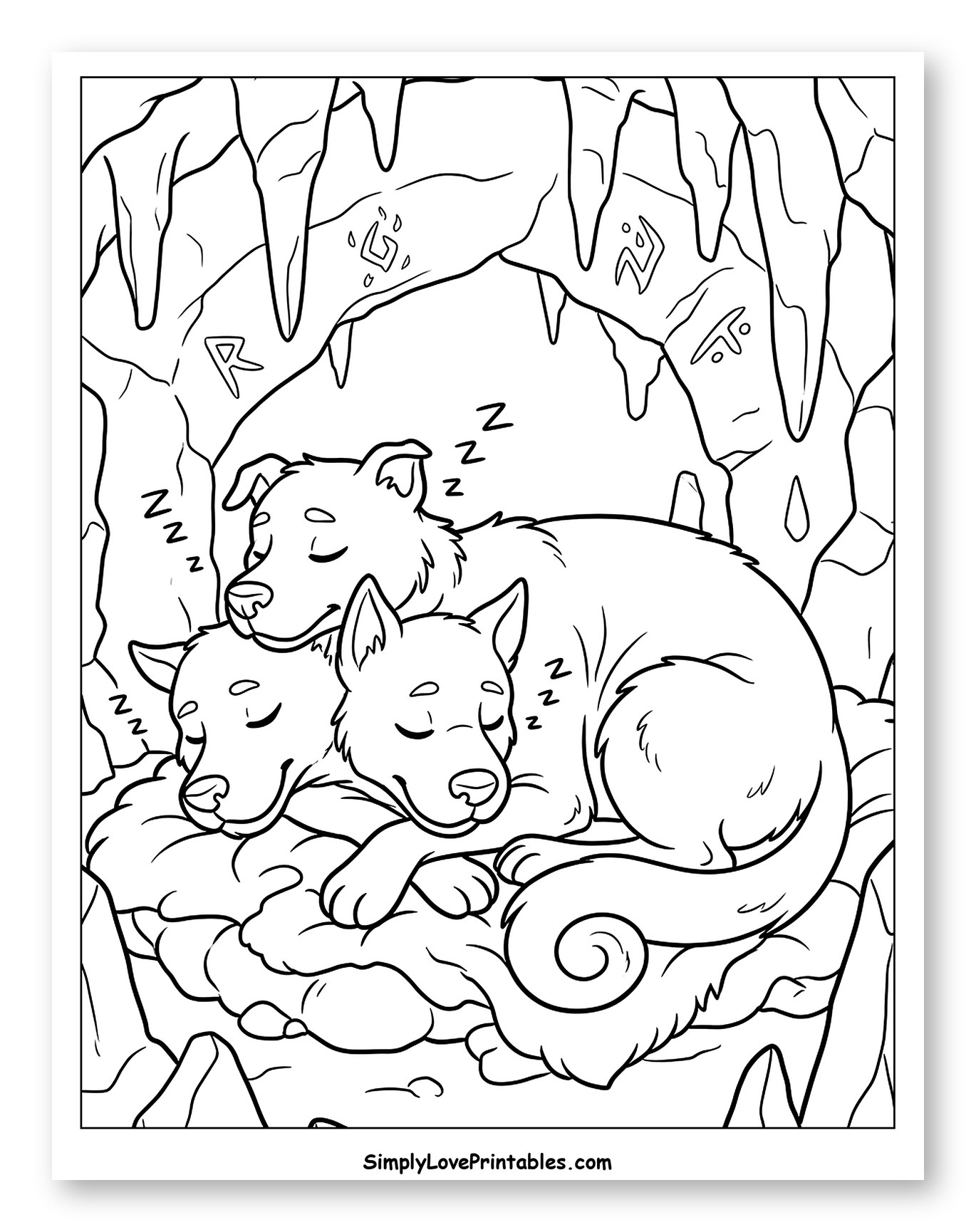 Three-Headed Dog Sleeping in Icy Cave