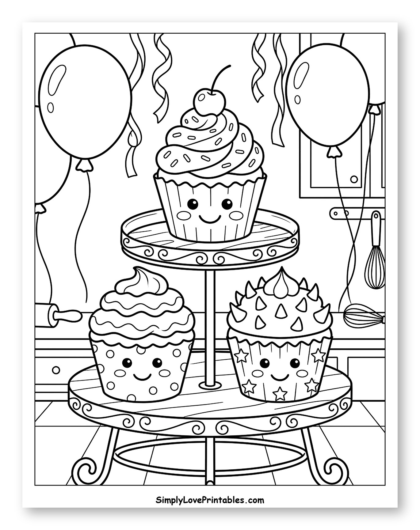 Three Kawaii Cupcakes on a Tiered Stand