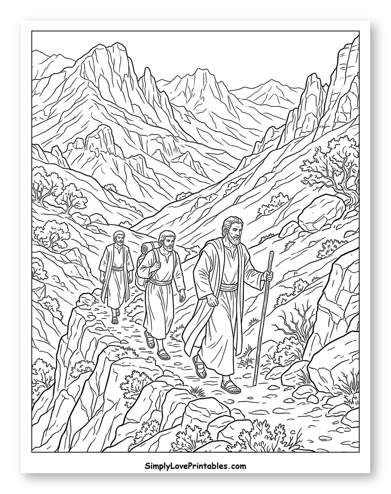 Three Men Hiking a Mountain Trail