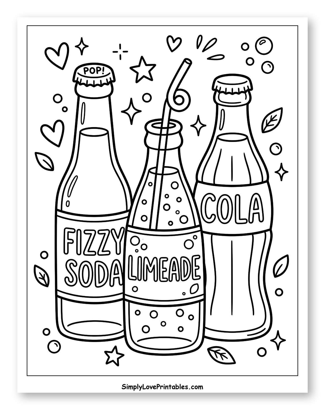 Three Refreshing Soda Bottles with Fun Accents Coloring Sheet for Adults