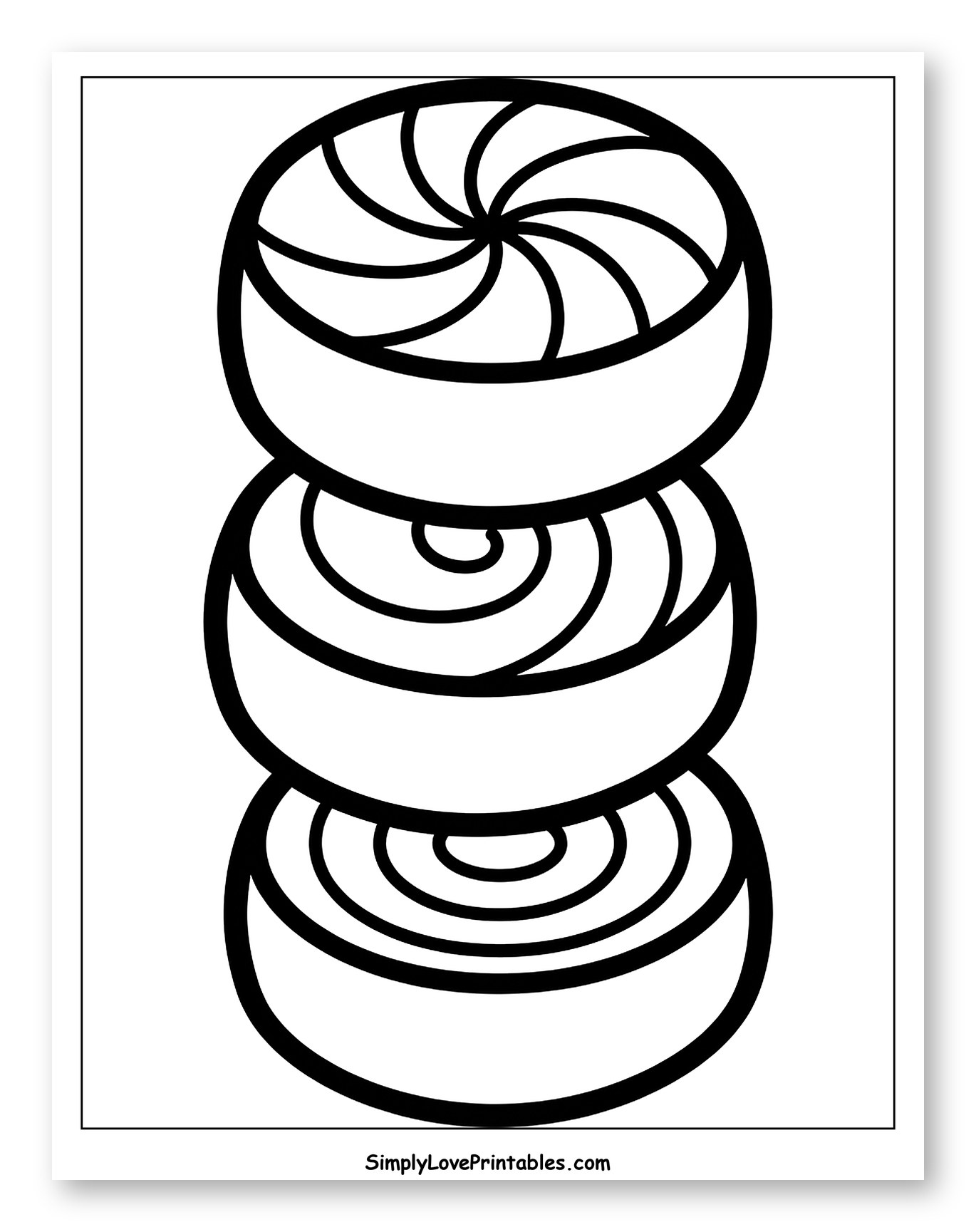 Three Round Swirl Patterned Candies Stacked