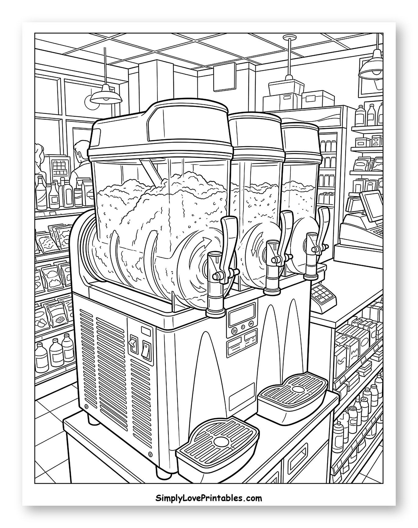 Three Slushie Machines in a Convenience Store Coloring Page