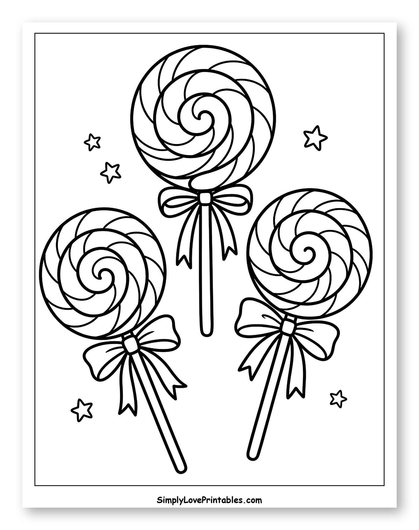 Three Swirl Lollipops with Ribbons and Stars