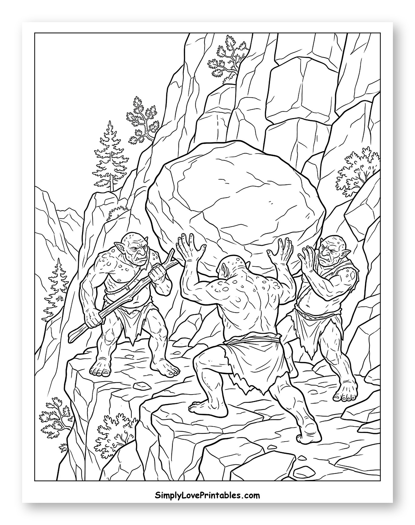 Three Trolls Pushing a Giant Boulder