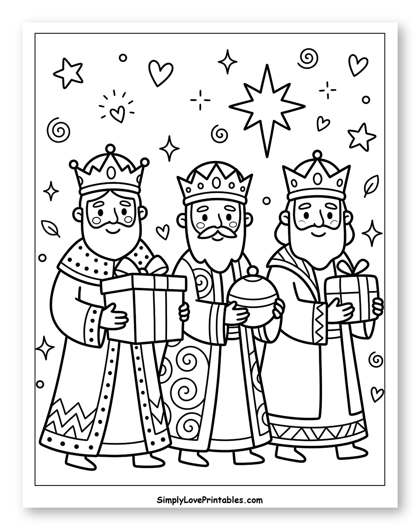 Three Wise Kings with Gifts and Stars