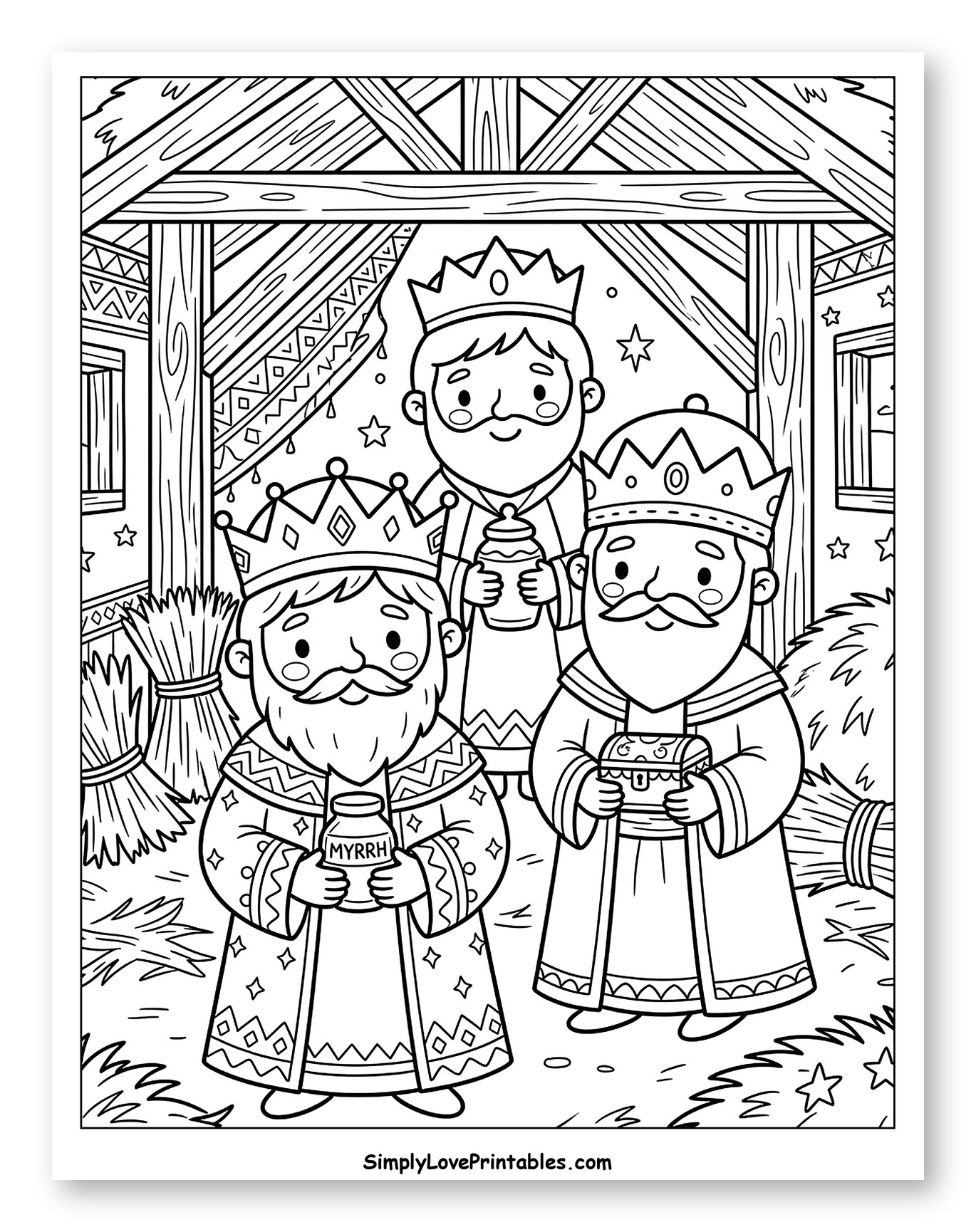 Three Wise Men Bringing Gifts to Stable