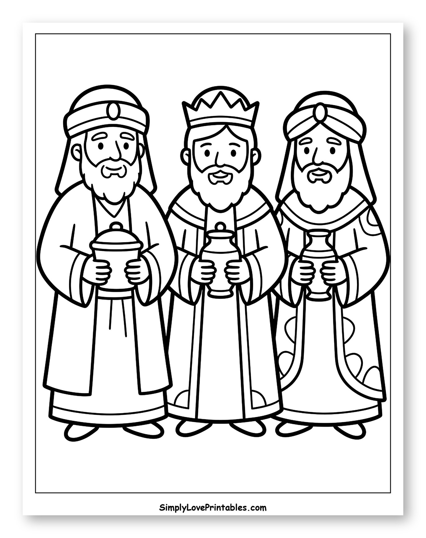 Three Wise Men Holding Gifts Coloring Page for Toddlers