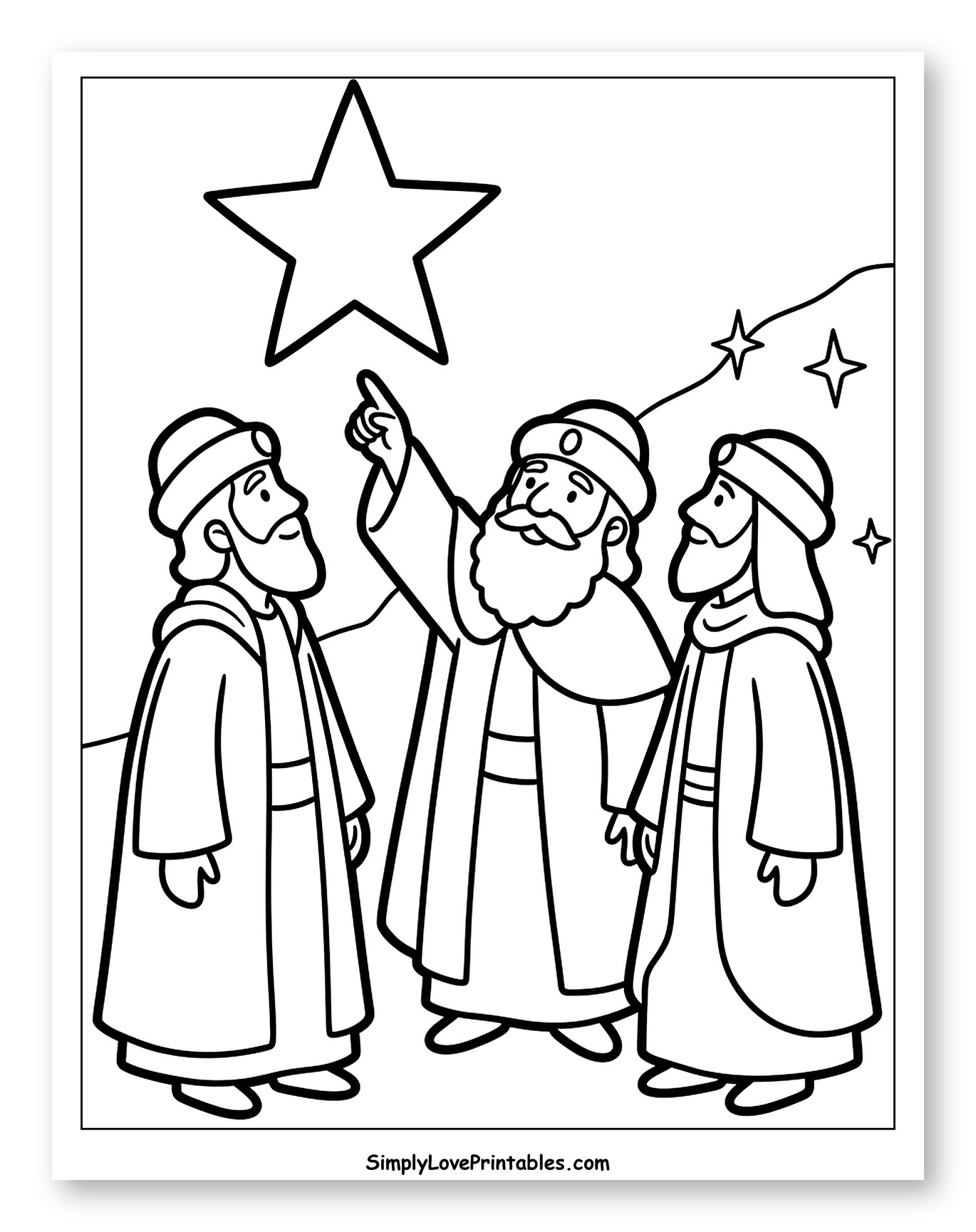 Three Wise Men Looking at the Star Coloring Page for Toddlers