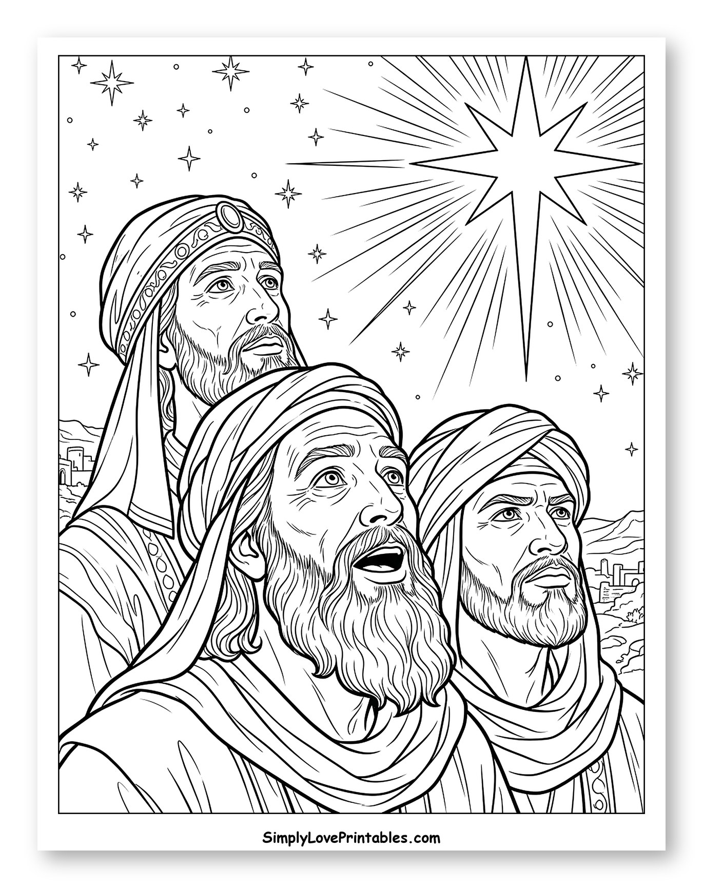 Three Wise Men Looking at the Star to Color