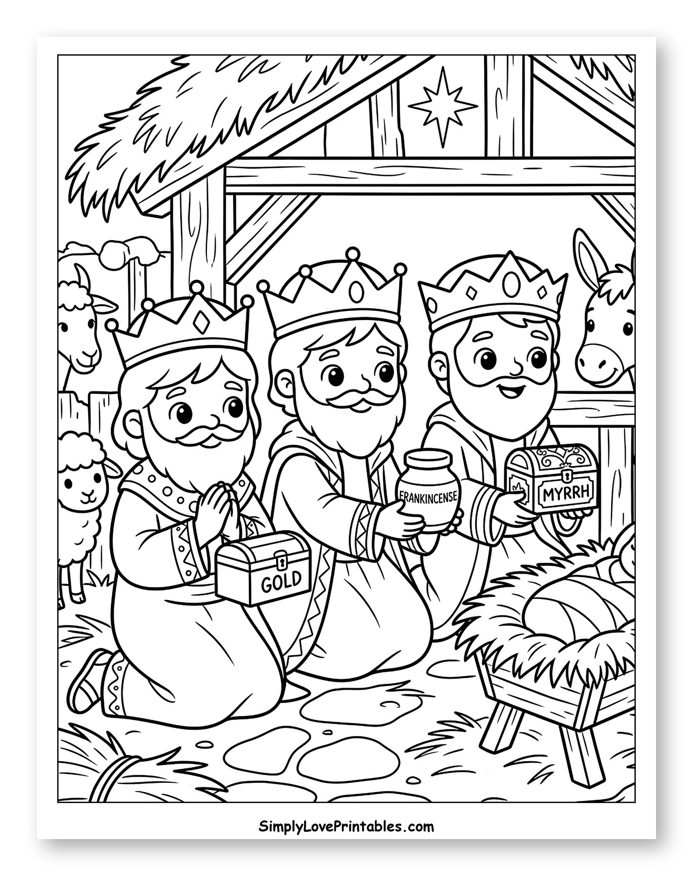 Three Wise Men Offering Gifts to Baby Jesus