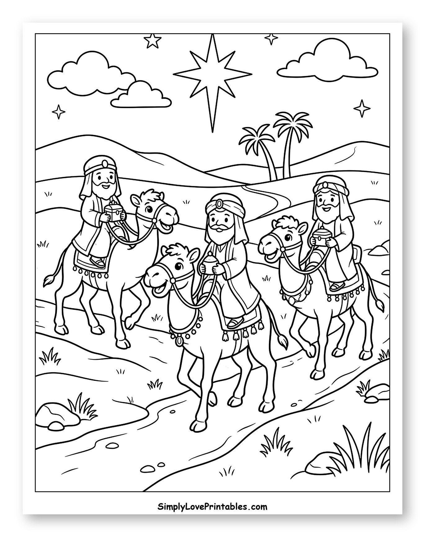 Three Wise Men on Camels Following a Star