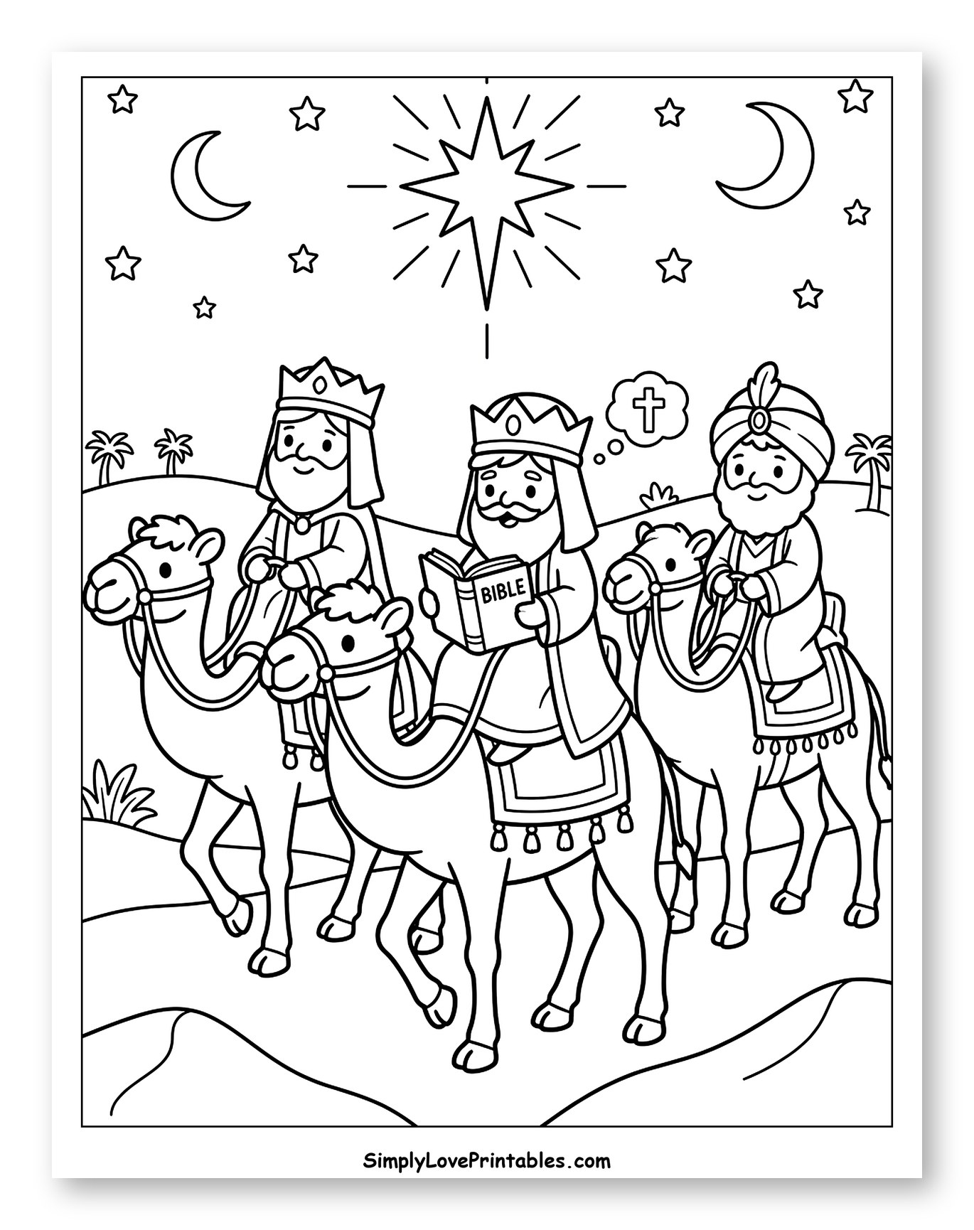 Three Wise Men on Camels Guided by Star