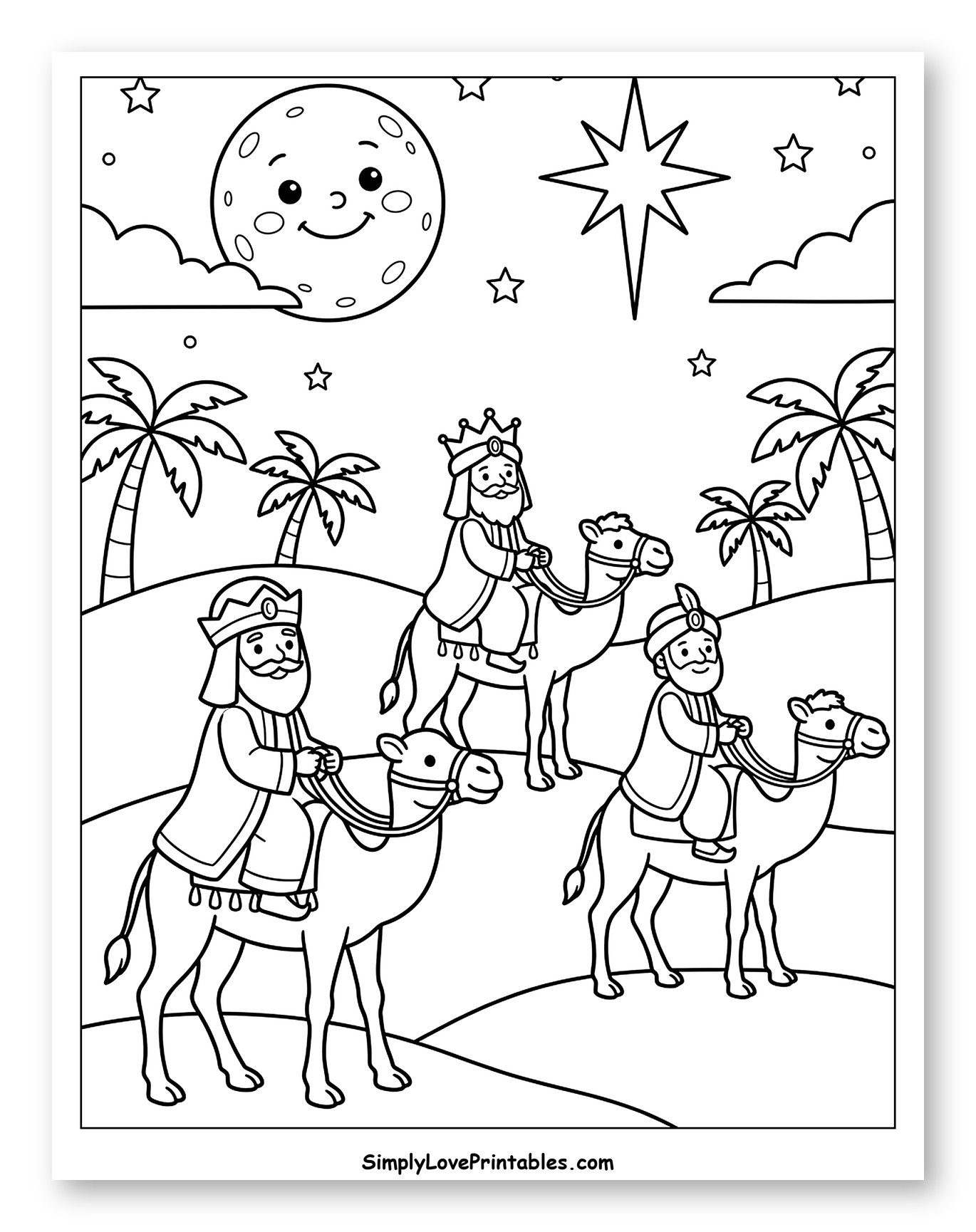 Three Wise Men Riding Camels Under Guiding Star