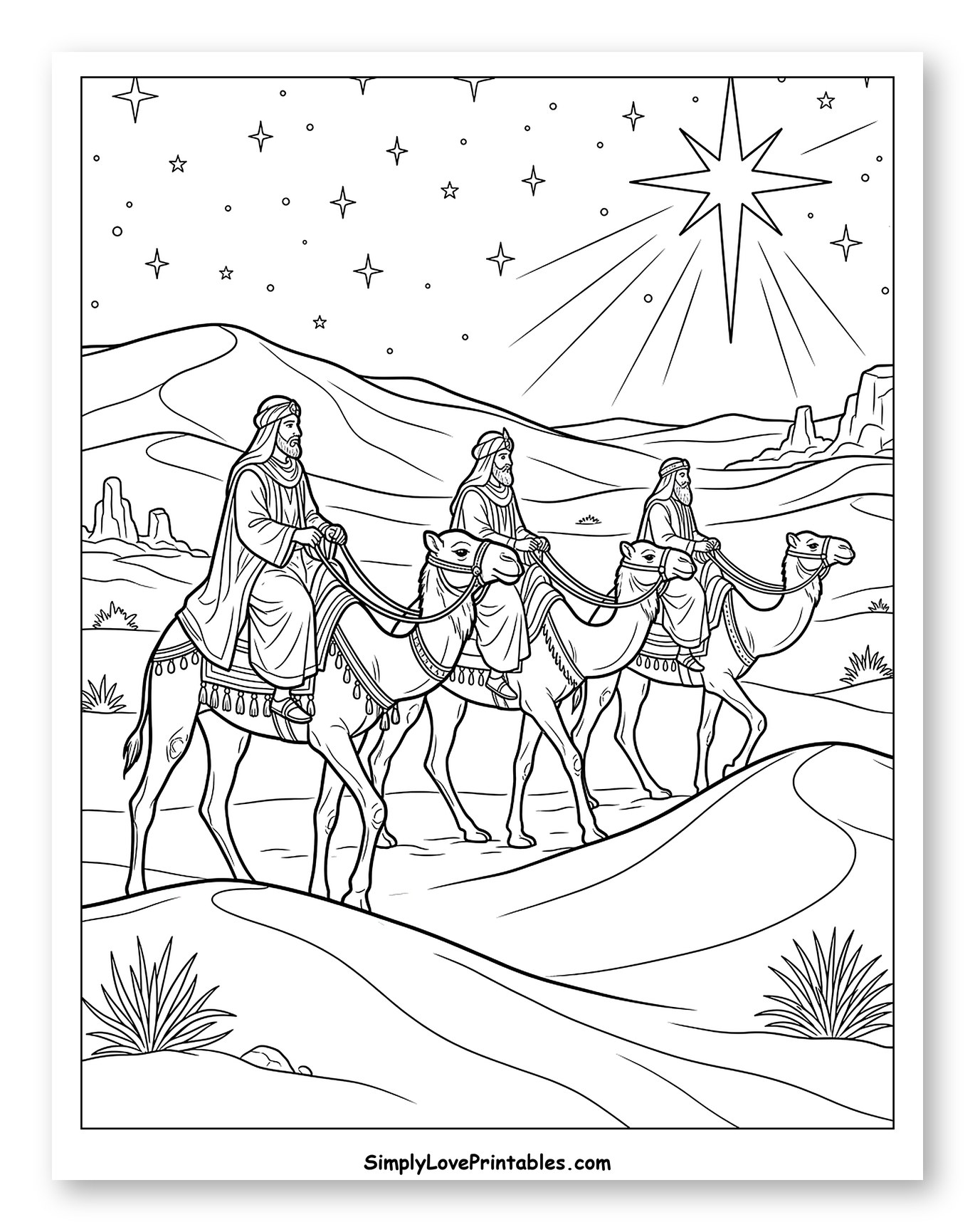 Three Wise Men Riding Camels Under the Star
