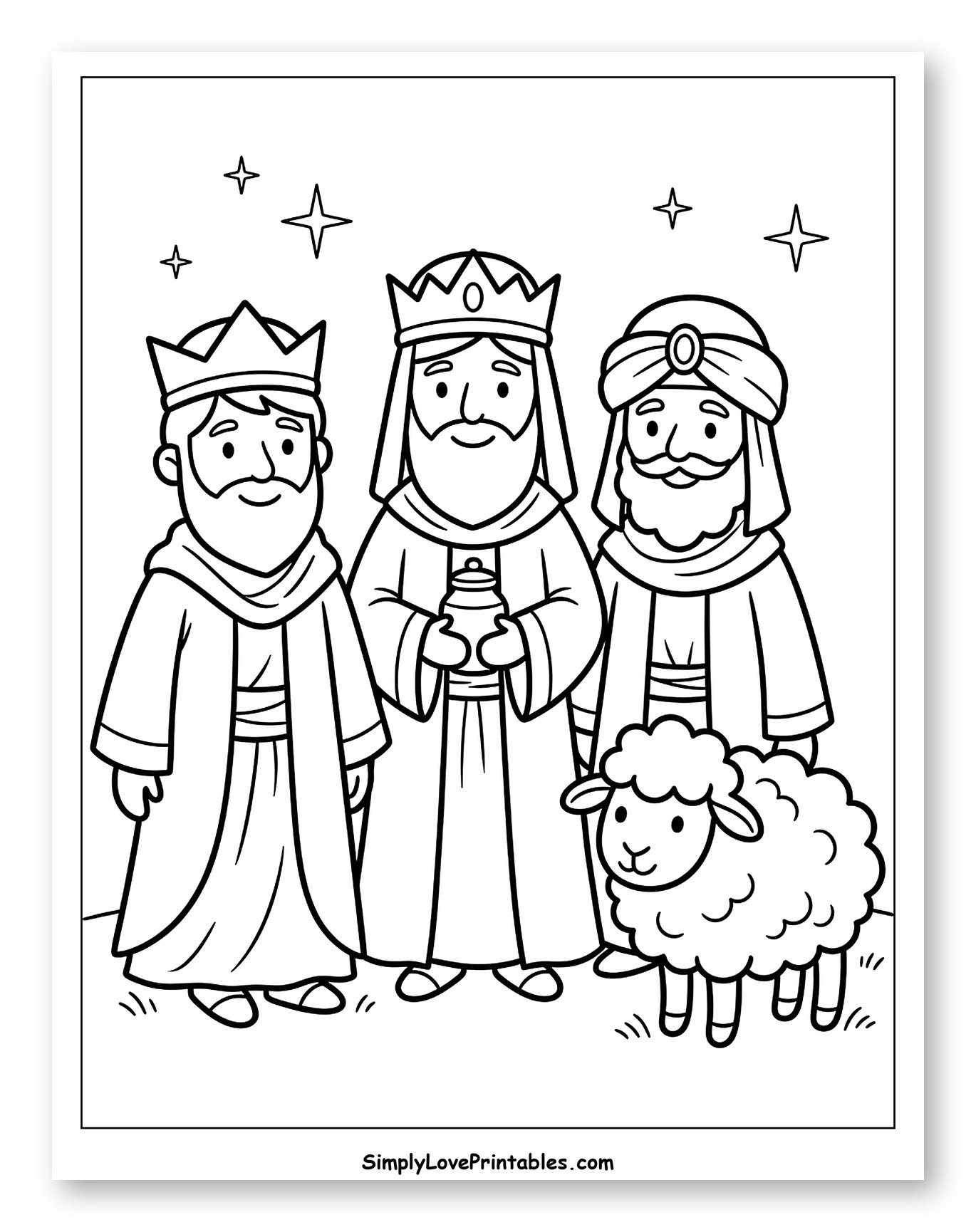 Three Wise Men with a Sheep under Stars