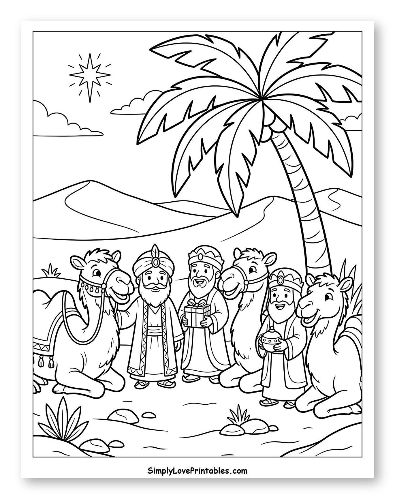Three Wise Men with Camels and Star