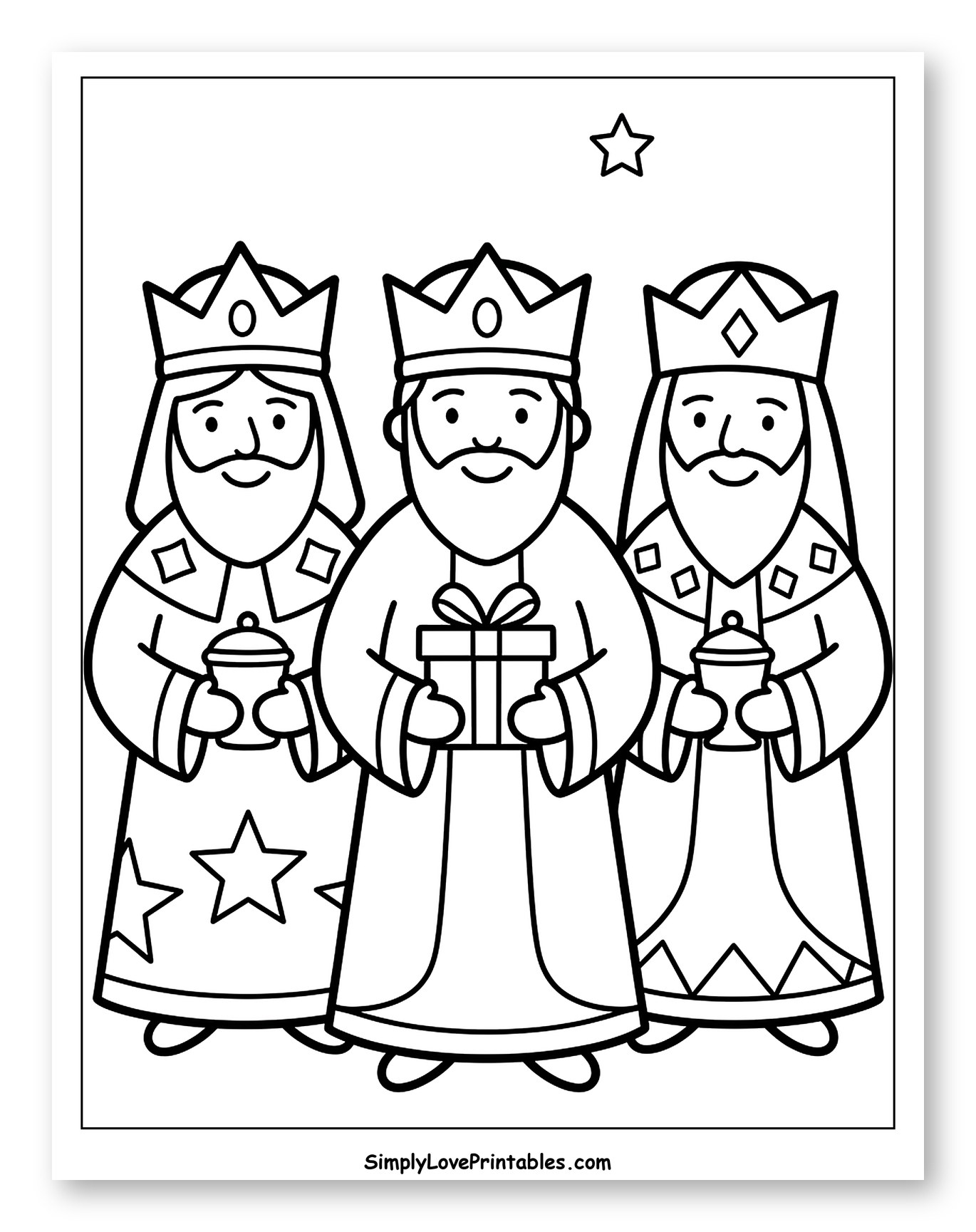 Three Wise Men with Gifts and Star