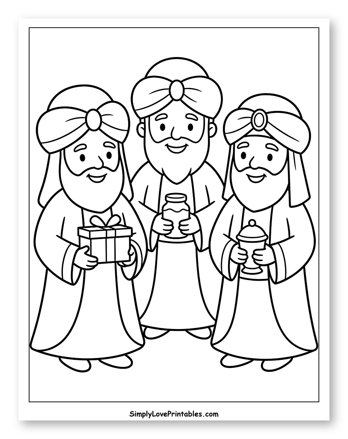 Three Wise Men with Gifts Coloring Sheet for Toddlers