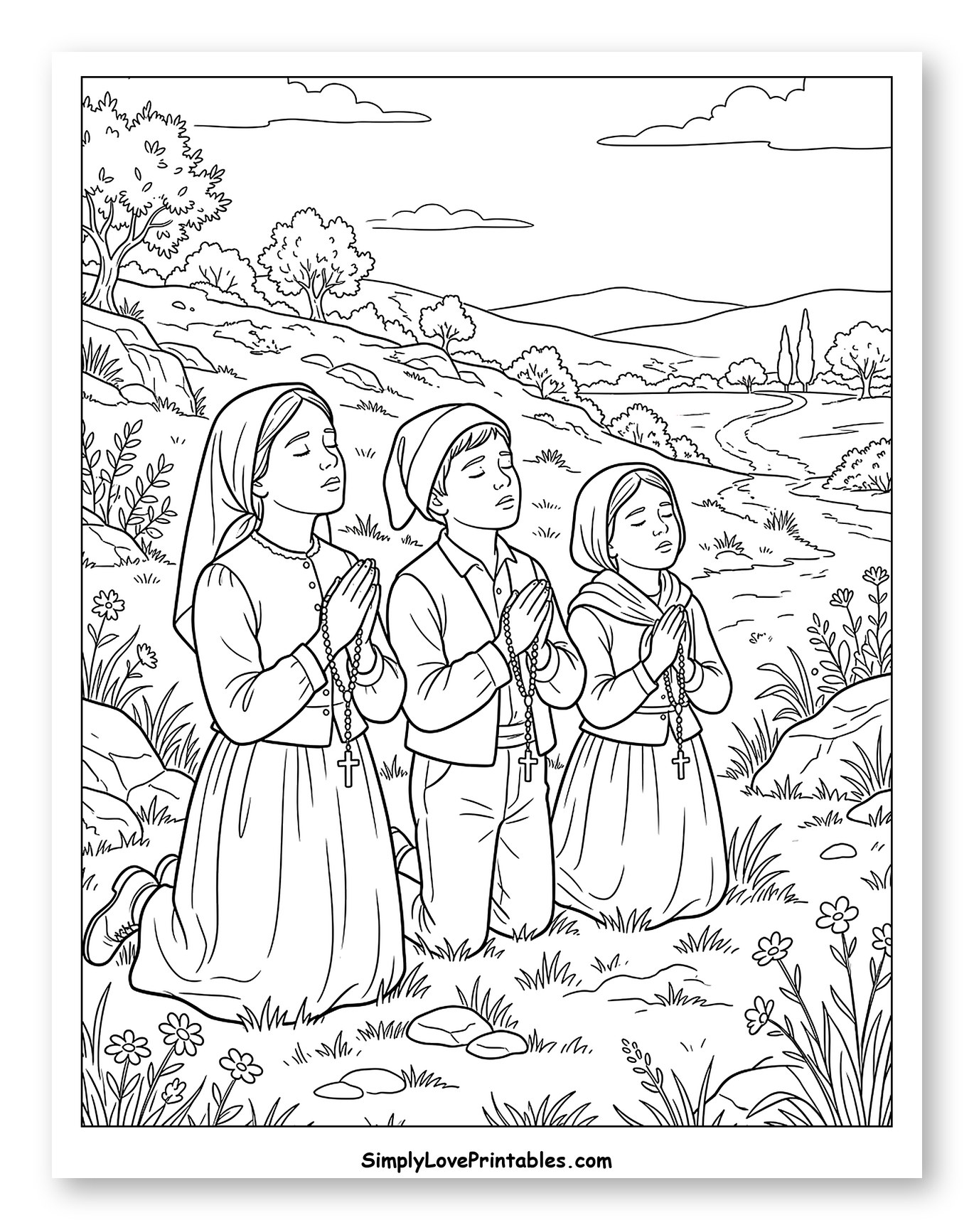 Three Young Shepherds Kneeling in Prayer