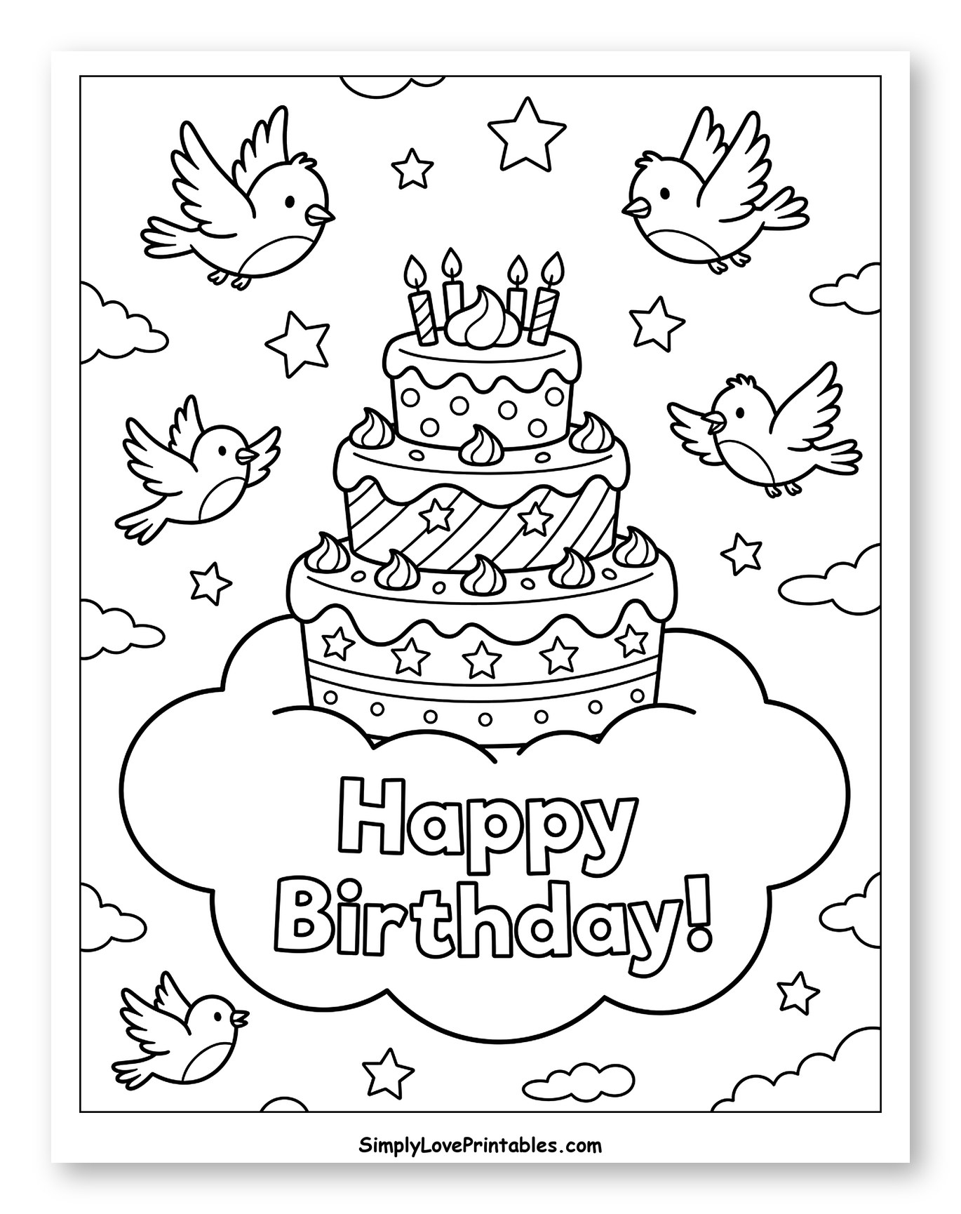Tiered Birthday Cake with Flying Birds