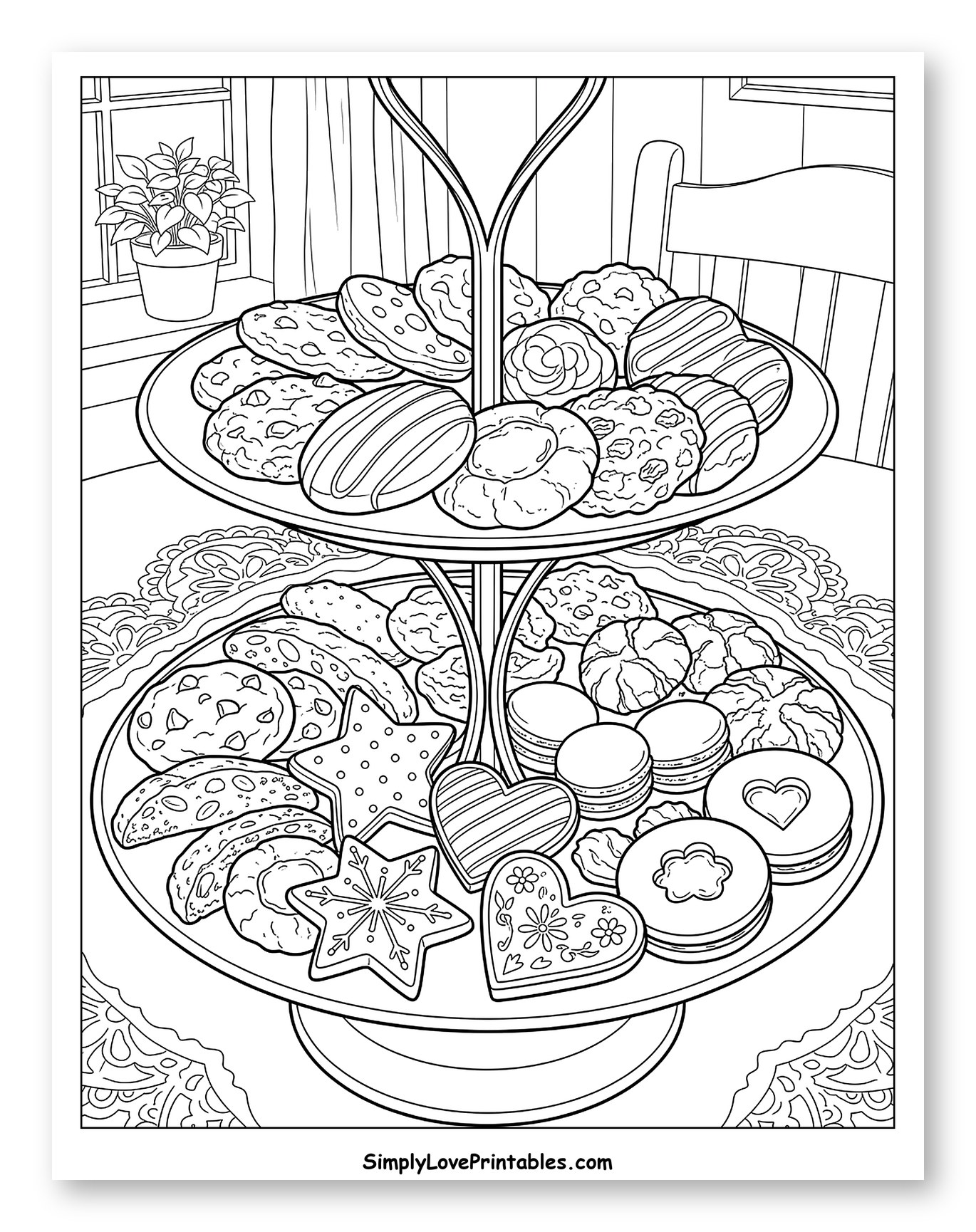 Tiered Stand of Festive Cookies Coloring Page