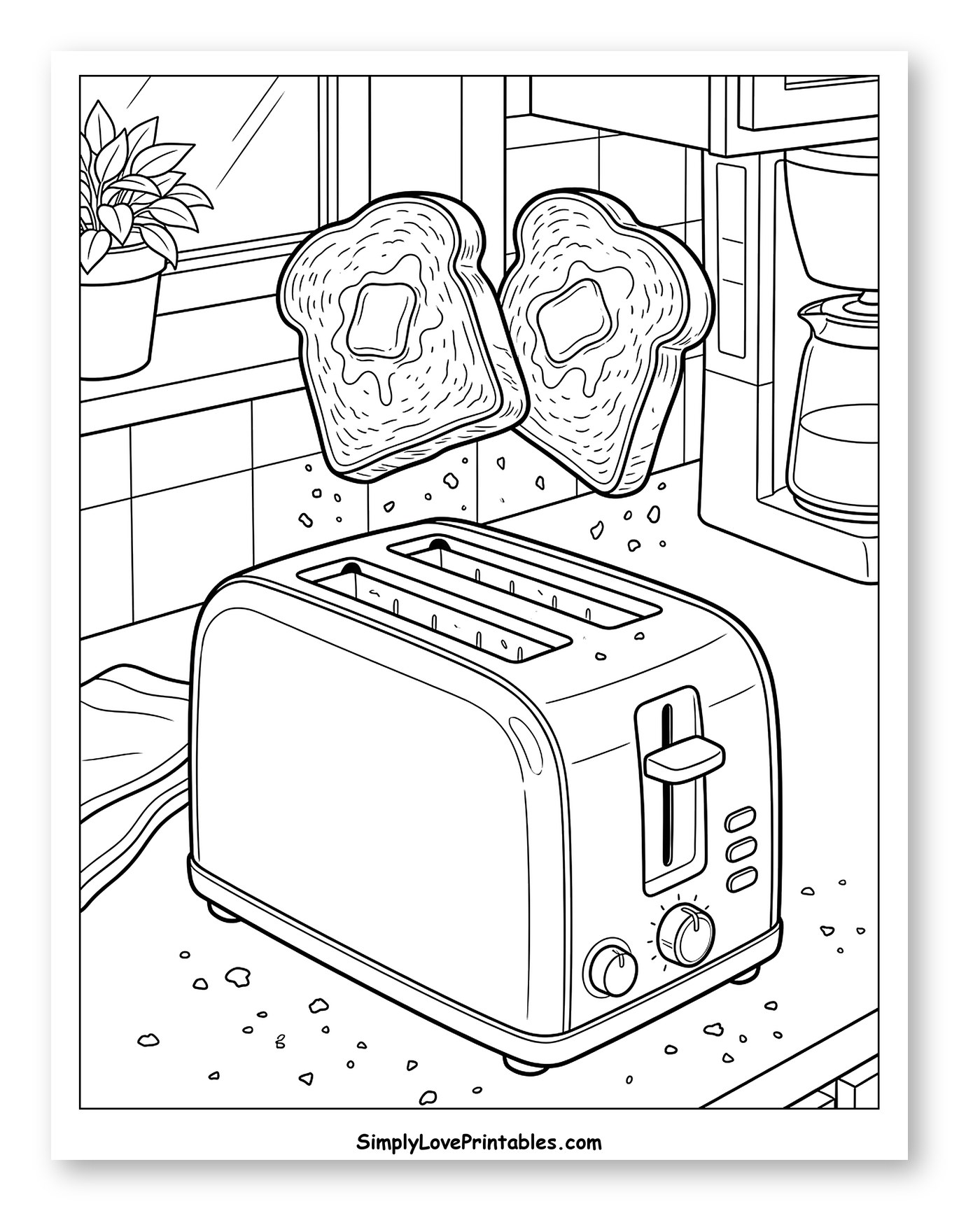 Toaster with Popping Buttered Toast in Kitchen